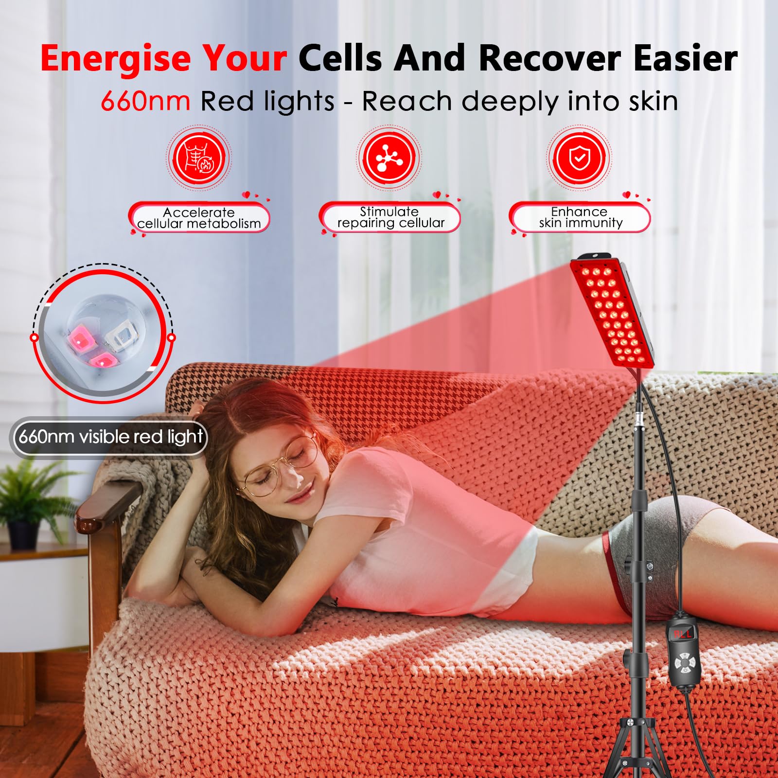 RUISQM Red Light Therapy Lamp, Infrared Light Therapy with Stand - 660nm Redlight & 850nm RUISQM