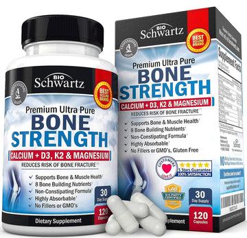 Bone Strength Supplement with Calcium + D3, K2 & Magnesium - Highly Absorbable 
