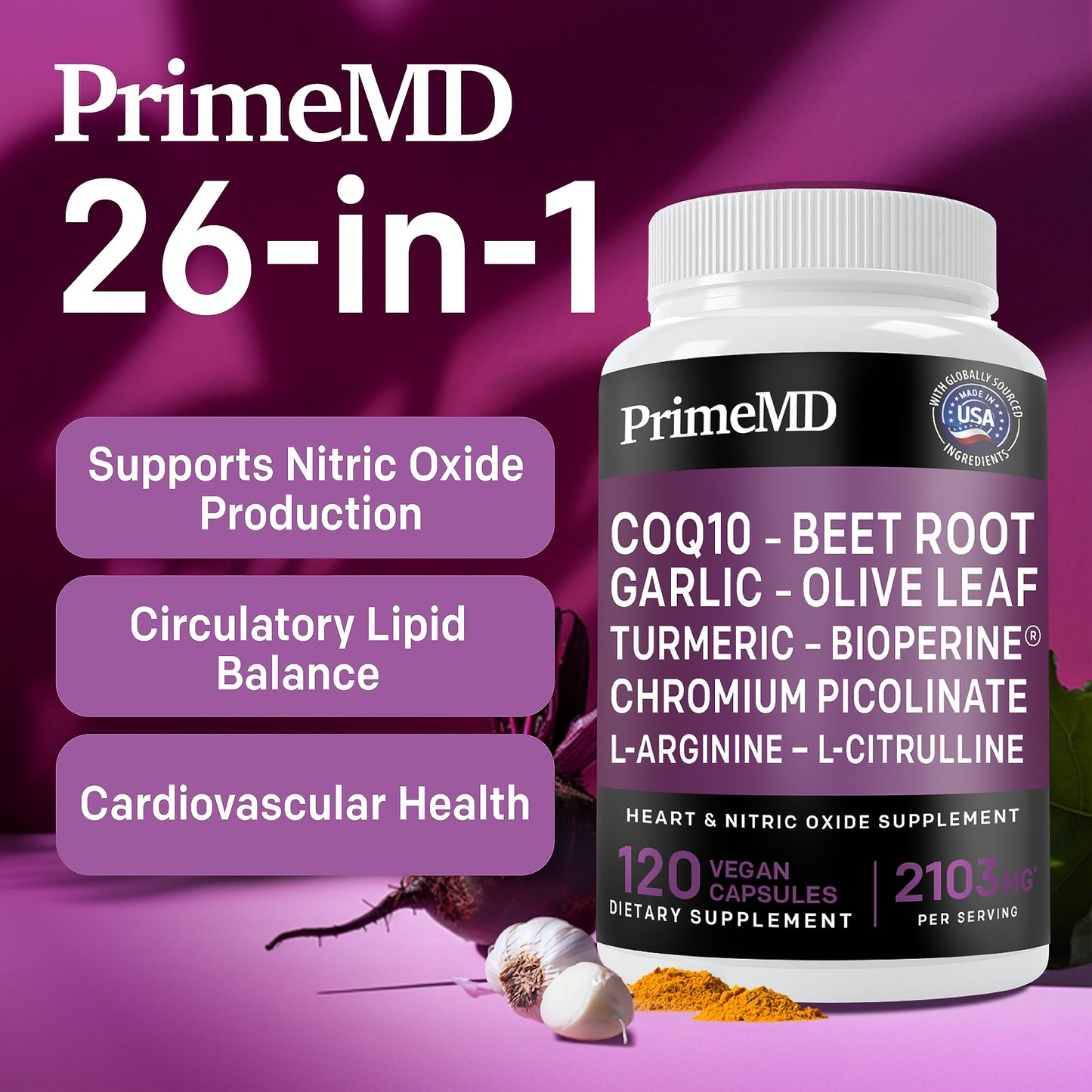 26-in-1 Nitric Oxide Supplement - Blood Pressure Supplements for Heart Health with Coq 10