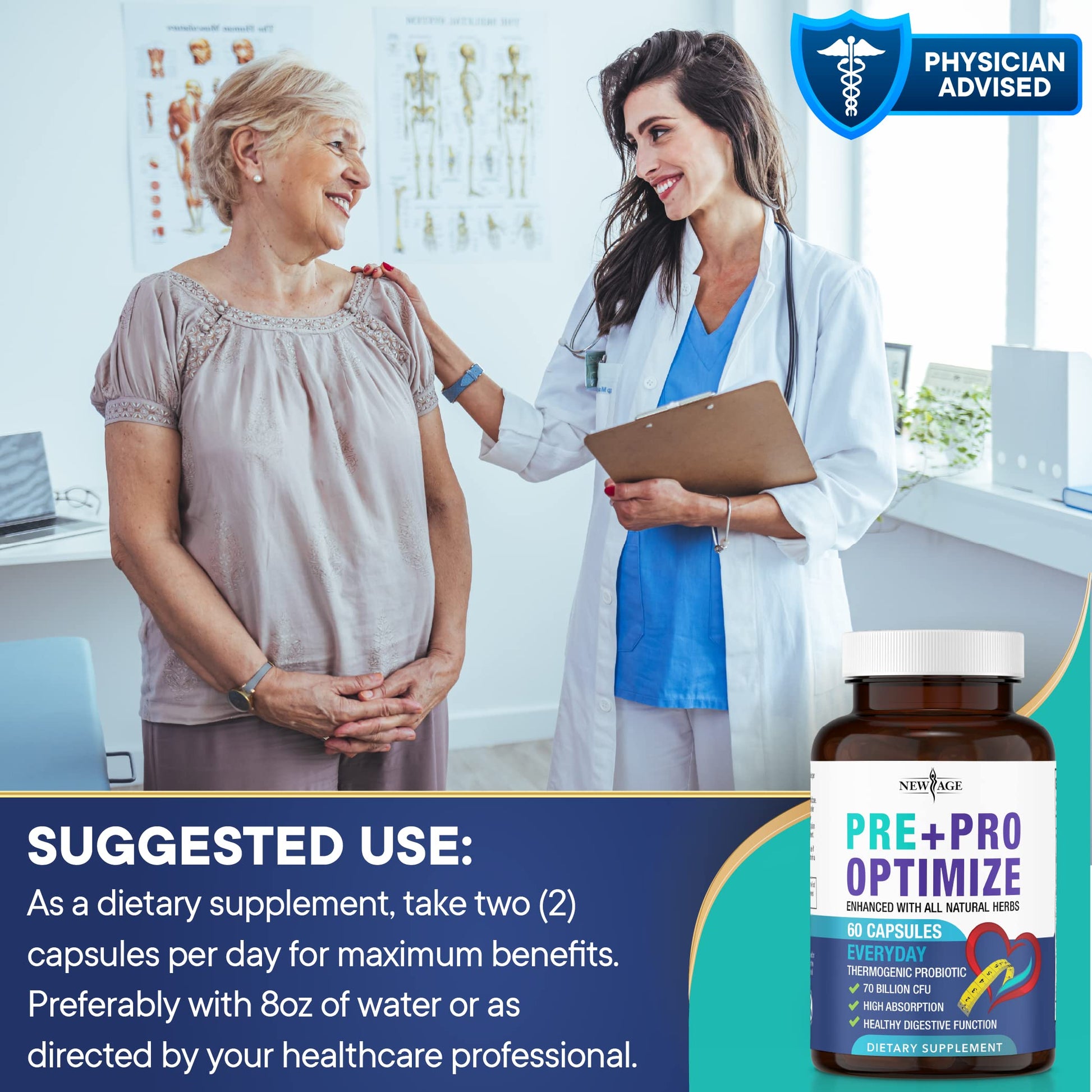 Pro Optimize Probiotics for Women, Menopause, 70 Billion CFU, Digestive Health - Relief for Bloating NEW AGE