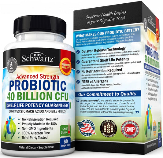 Daily Probiotic Supplement with 40 Billion CFU - Gut Health Complex with Astragalus