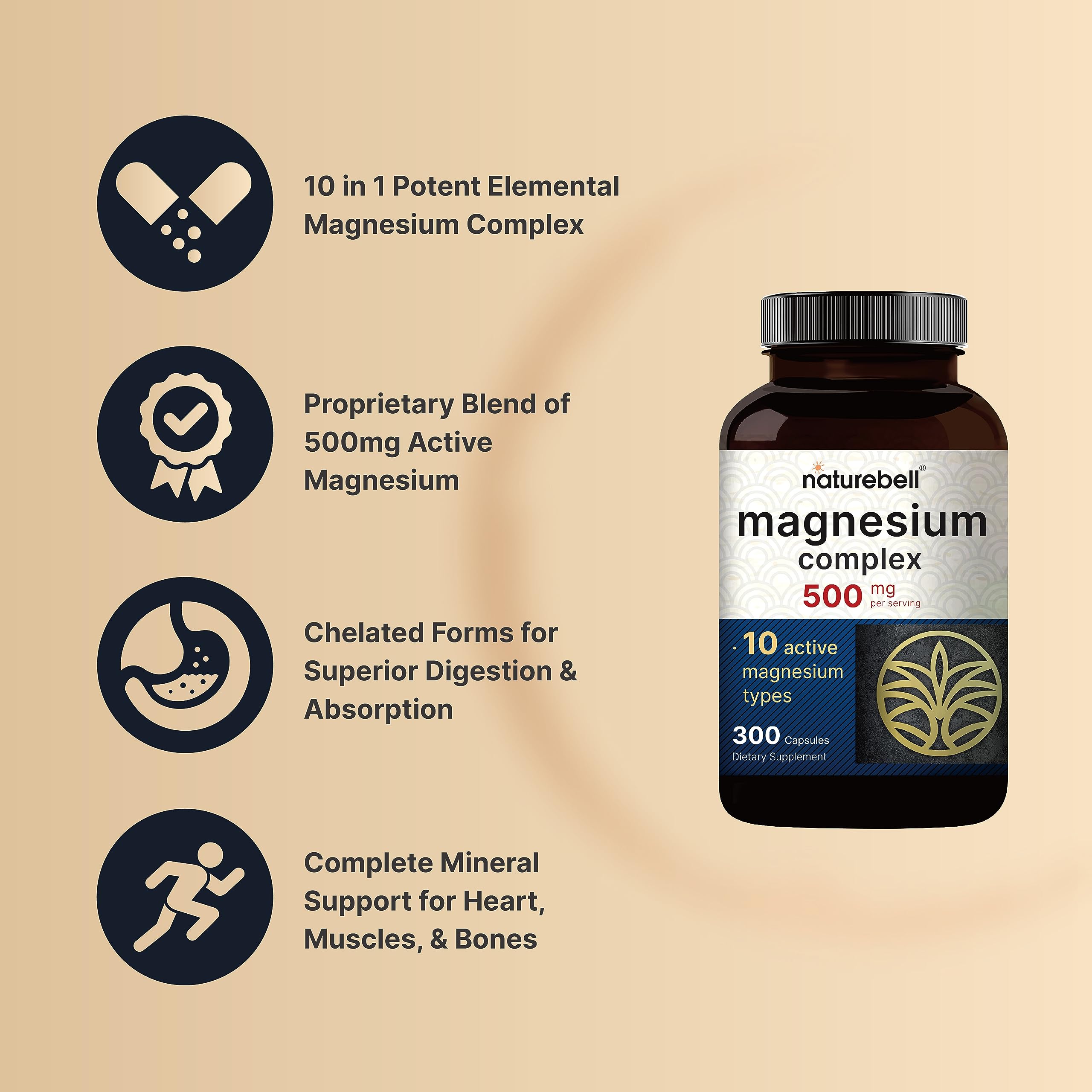 Magnesium Complex Supplement 500mg, 300 Capsules | 10 Active Forms – Glycinate