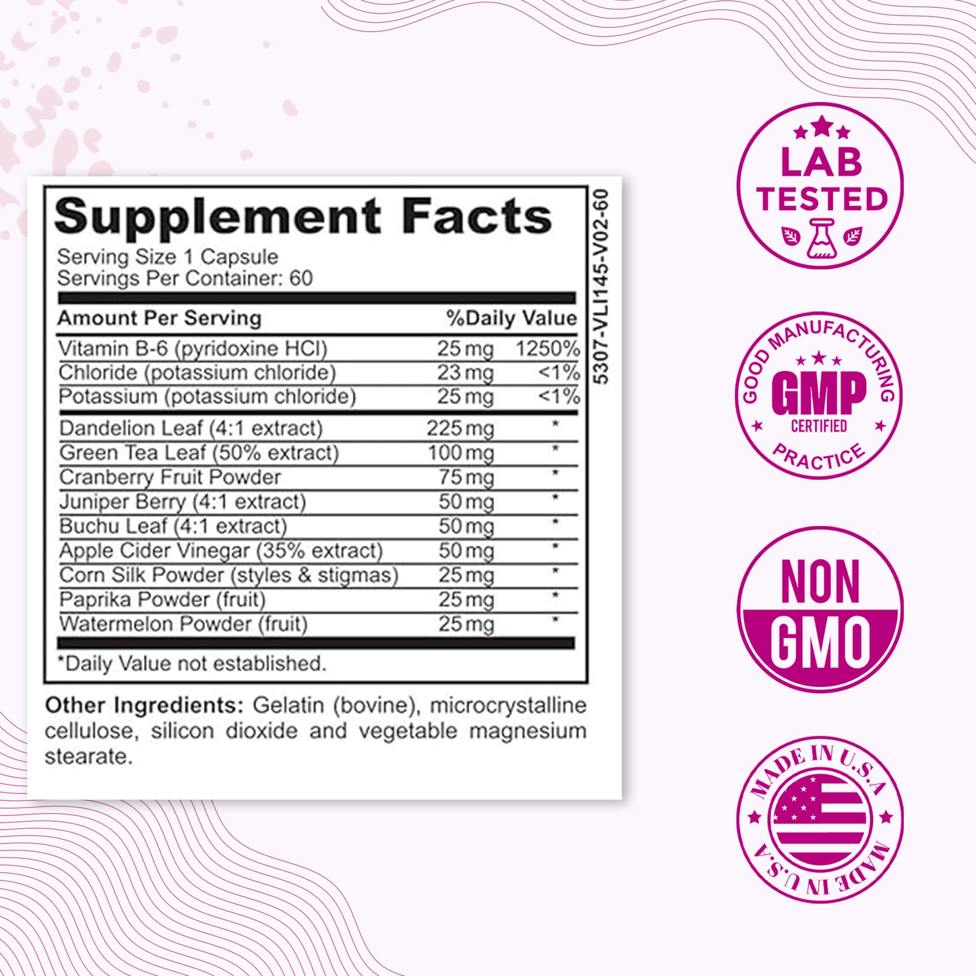 Water Retention Pills for Women Bloating Relief with Vitamin B6, Dandelion & Green Tea Natural LADYME WOMEN'S HEALTH