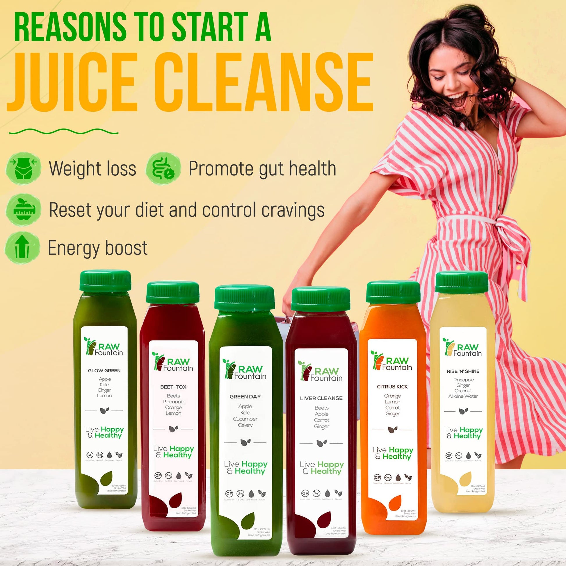 3 Day Juice Cleanse by Raw Fountain, All Natural Raw Detox Cleanse, Liquid Juice Diet Raw Fountain