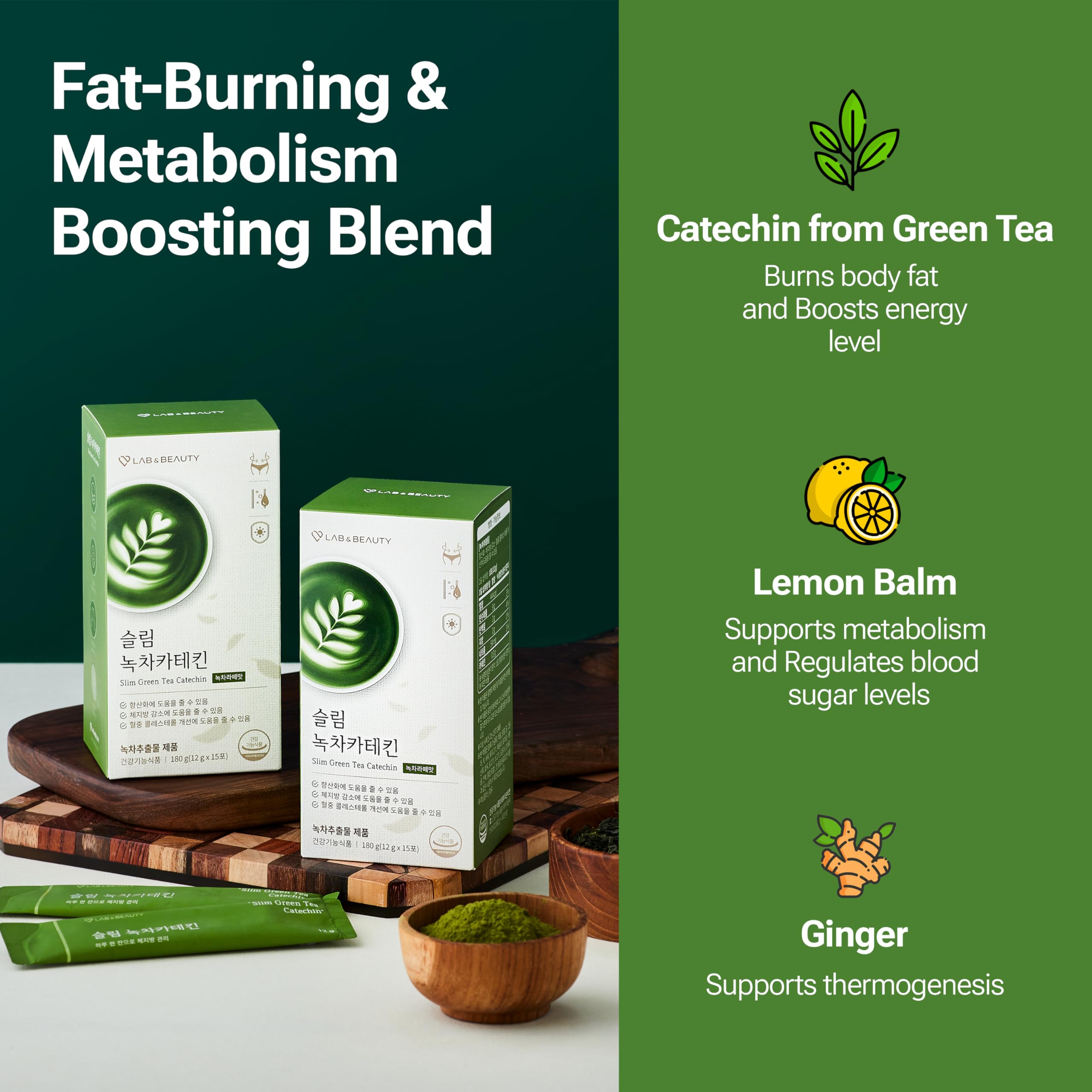 Slim Green Tea Catechin - Matcha Latte Flavor - 15 Pack - Supports Healthy Weight JAYU