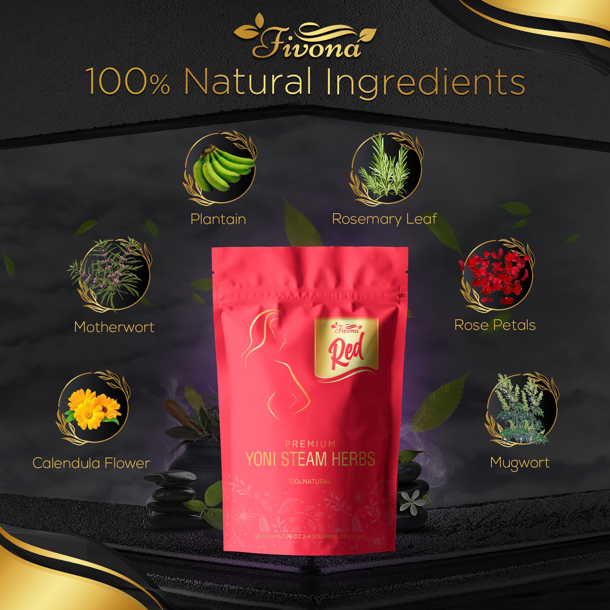 Fivona 4-in-1 Feminine Care Kit, Yoni Oil, Yoni Soap, Yoni Steaming Pot and Red Premium V Steam Herbs FIVONA