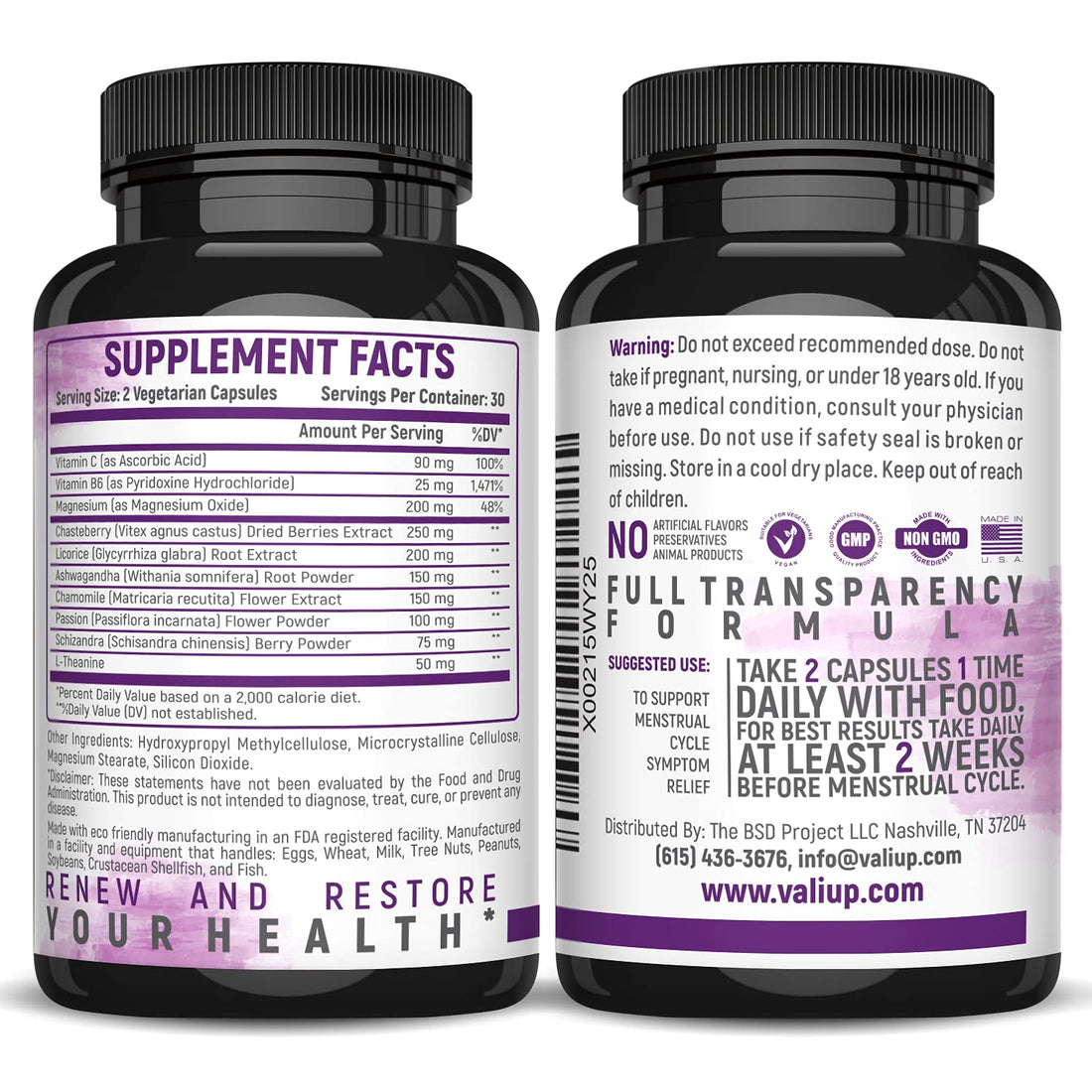 VALI Renew PMS Relief Supplement. Women’s Menstrual Cycle Support. Herbal Formula VALI