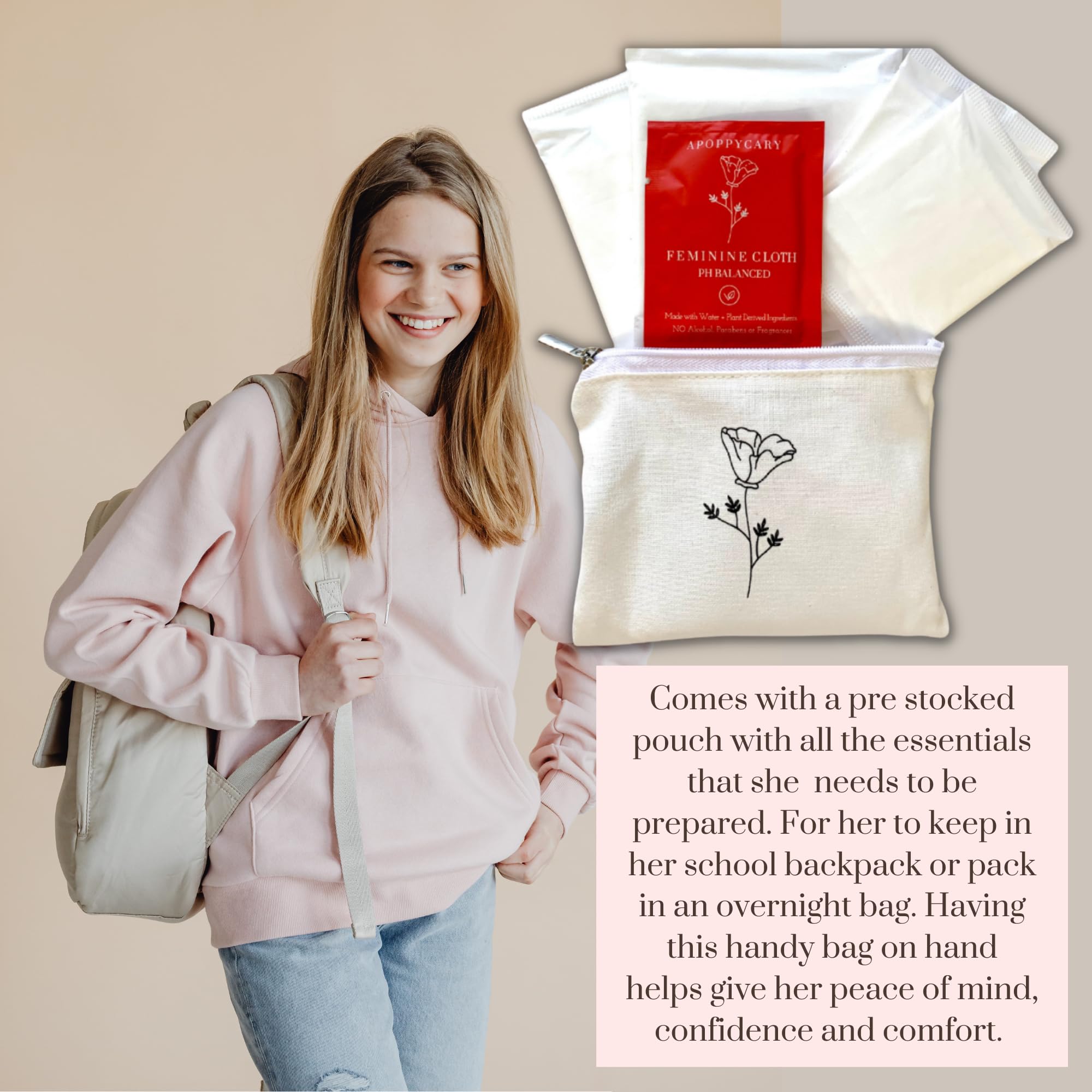 Organic 77 PC Period Kit Moon Box for Teens and Tweens - Organic Cotton Top Sheet Feminine Pads APOPPYCARY