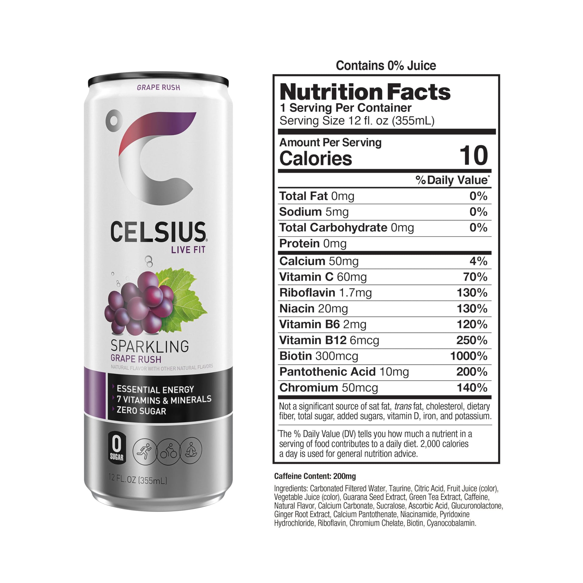 CELSIUS Sparkling Grape Rush, Functional Essential Energy Drink 12 Fl Oz (Pack of 12) CELSIUS
