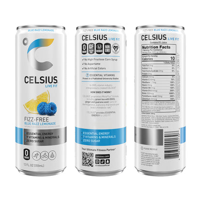 CELSIUS Fizz Free Blue Razz Lemonade, Functional Essential Energy Drink 12 Fl Oz