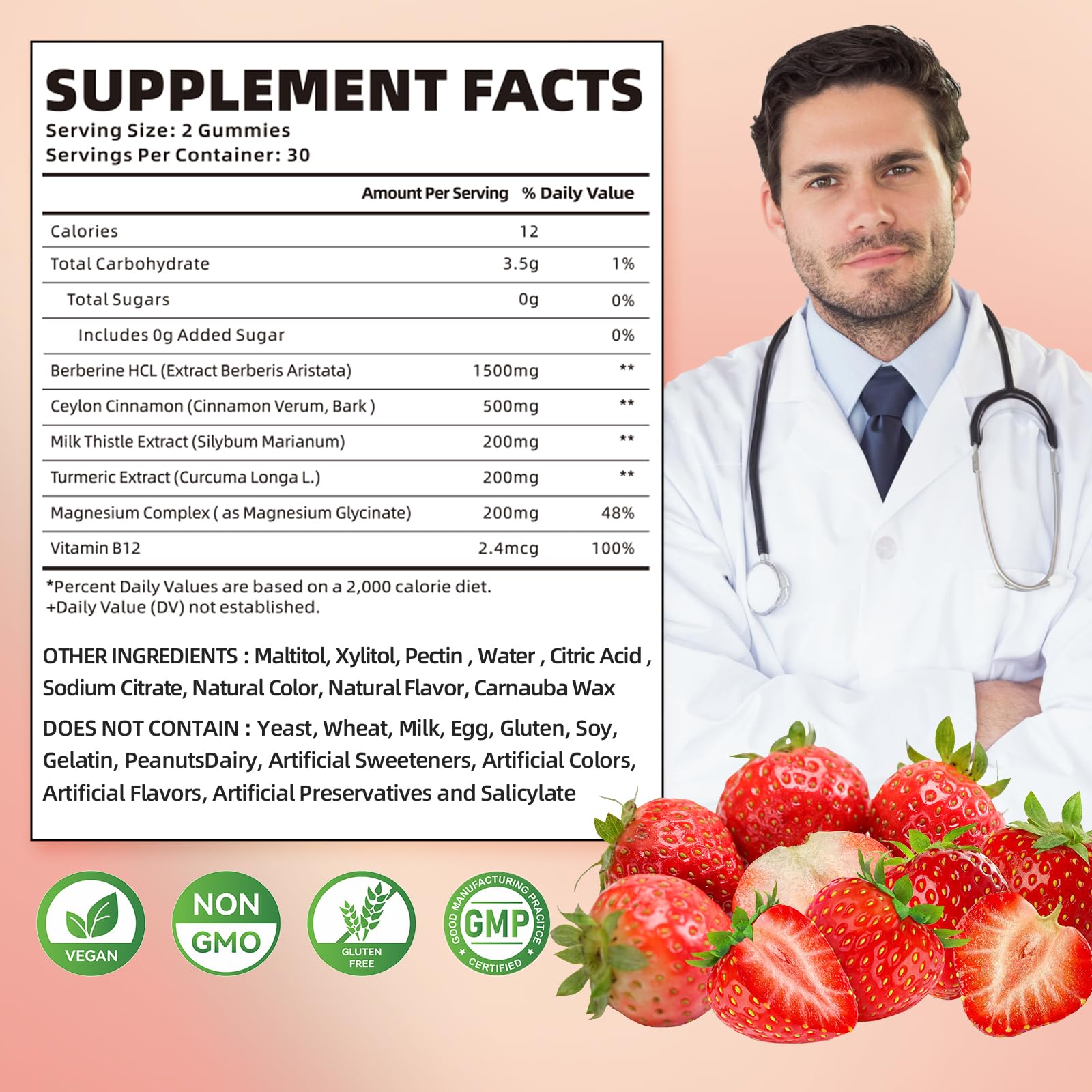 softbear Berberine with Ceylon Cinnamon Gummies-99% Purity Berberine HCL Supplements softbear