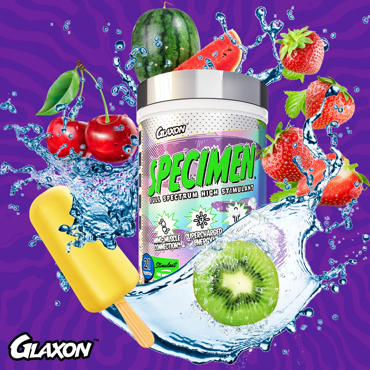 Glaxon Specimen High Stimulant Pre Workout Powder, Preworkout with 300mg Caffeine and 3200mg Beta Alanine Per Serving for Workout-Dominating Energy, Focus, and Pump (Alien Pop)