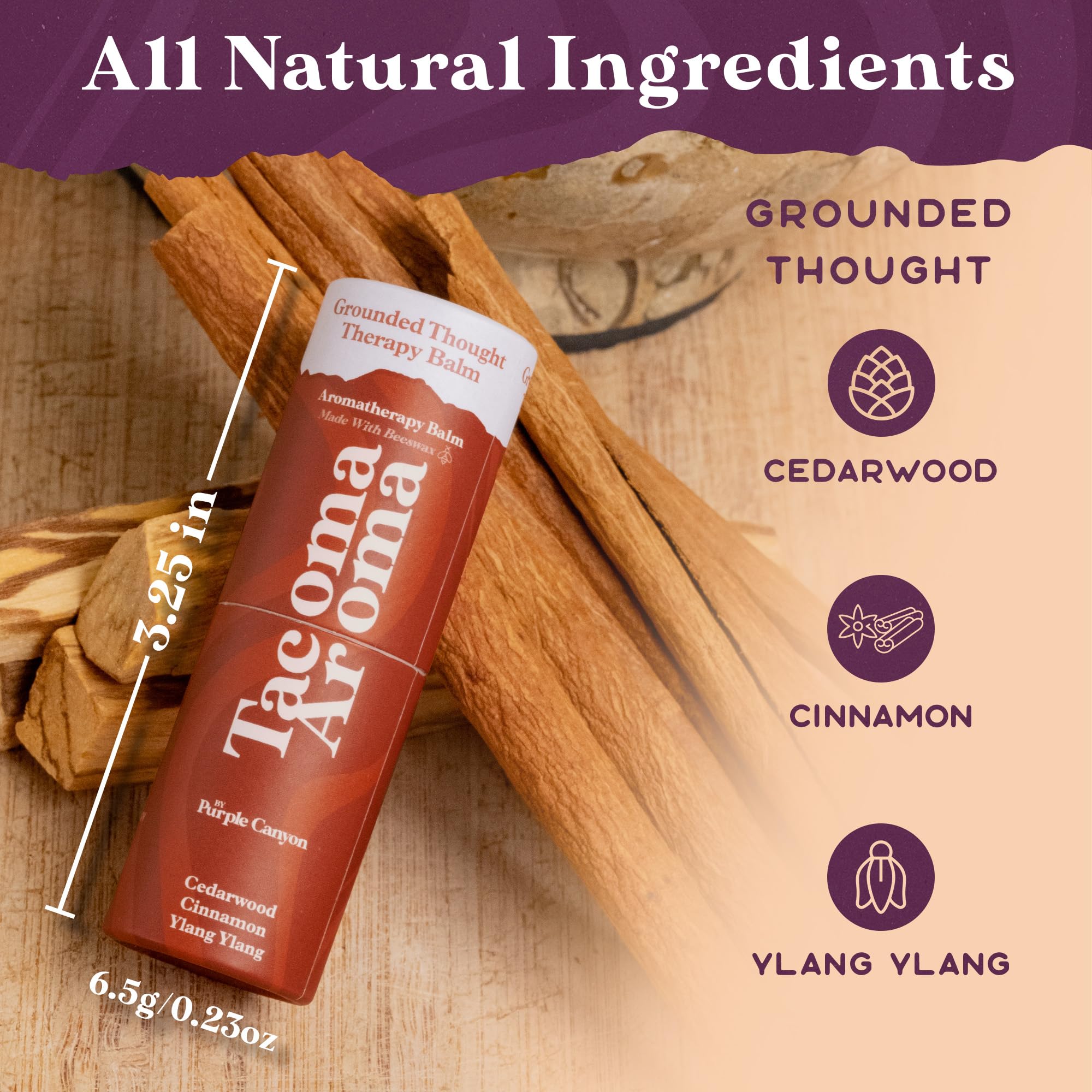 Essential Oils Balm Stick | Grounded Thought Aromatherapy Balm | All Natural Body Balm PURPLE CANYON