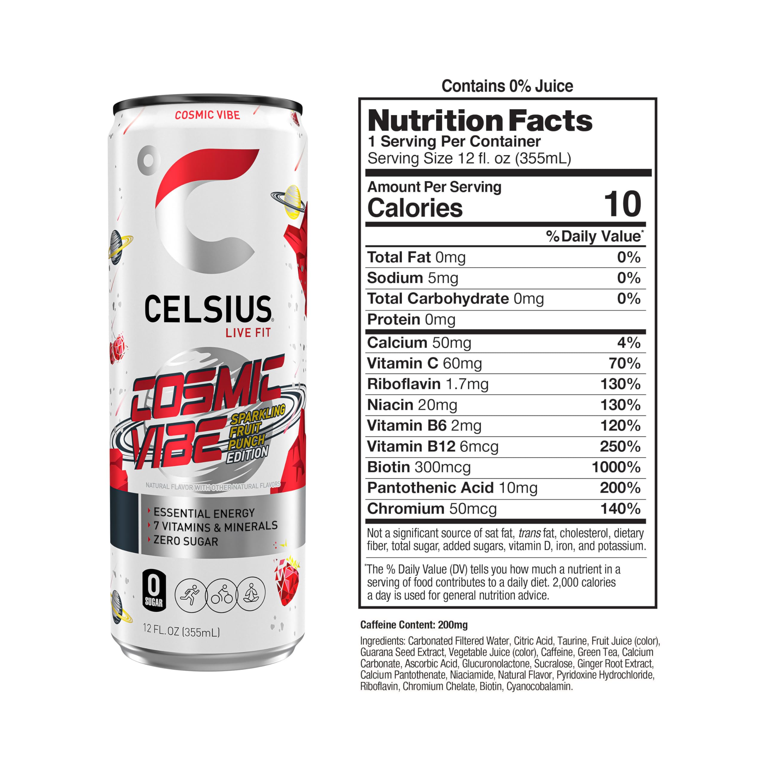 CELSIUS Sparkling Cosmic Vibe, Functional Essential Energy Drink 12 Fl Oz (Pack of 12) CELSIUS