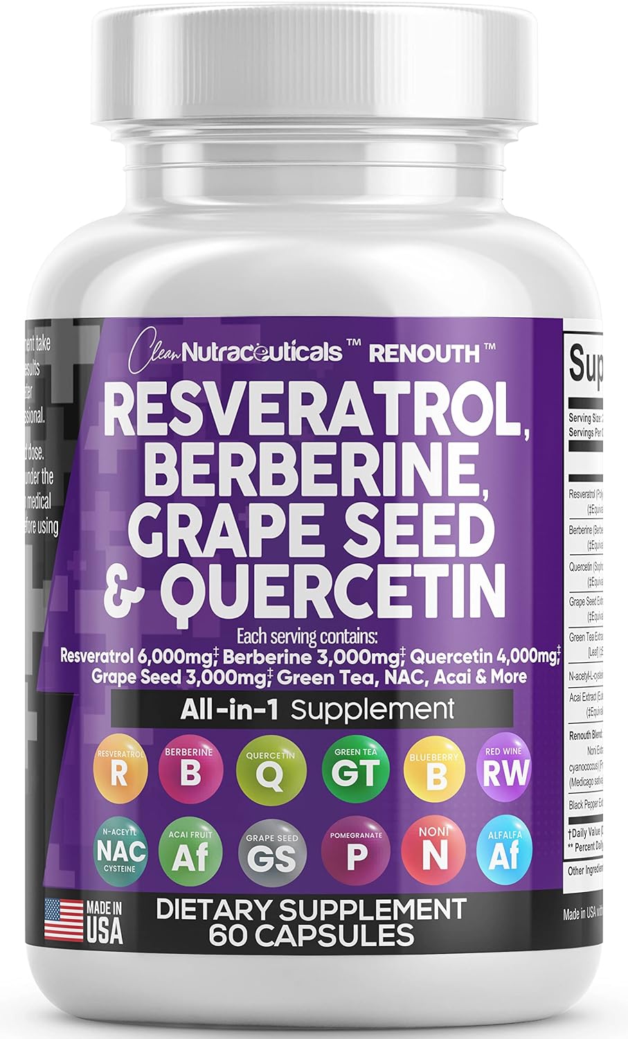 Resveratrol 6000mg Berberine 3000mg Grape Seed Extract 3000mg