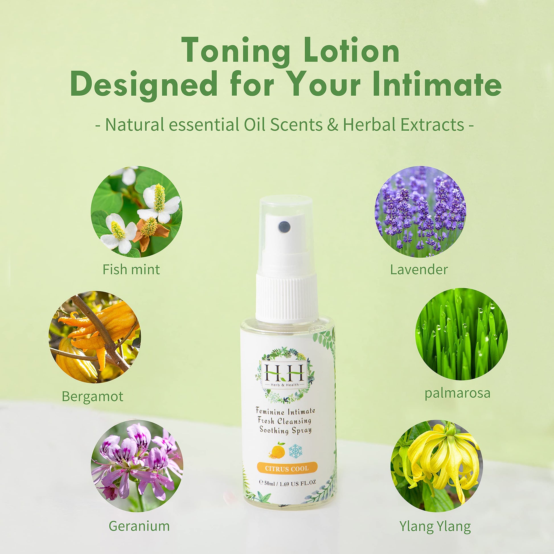 HH Herb&Health Feminine Deodorant Spray - Natural Essential Oil Intimate Soothing Mist - Floral HH Herb & Health