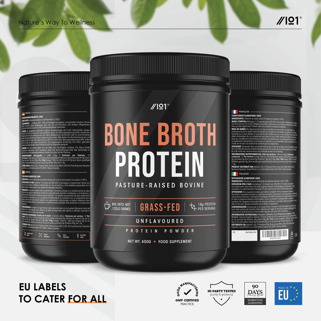 Bone Broth Beef Protein Powder - 400g - Unflavoured - 100% Grass-Fed & Pasture Raised Beef 