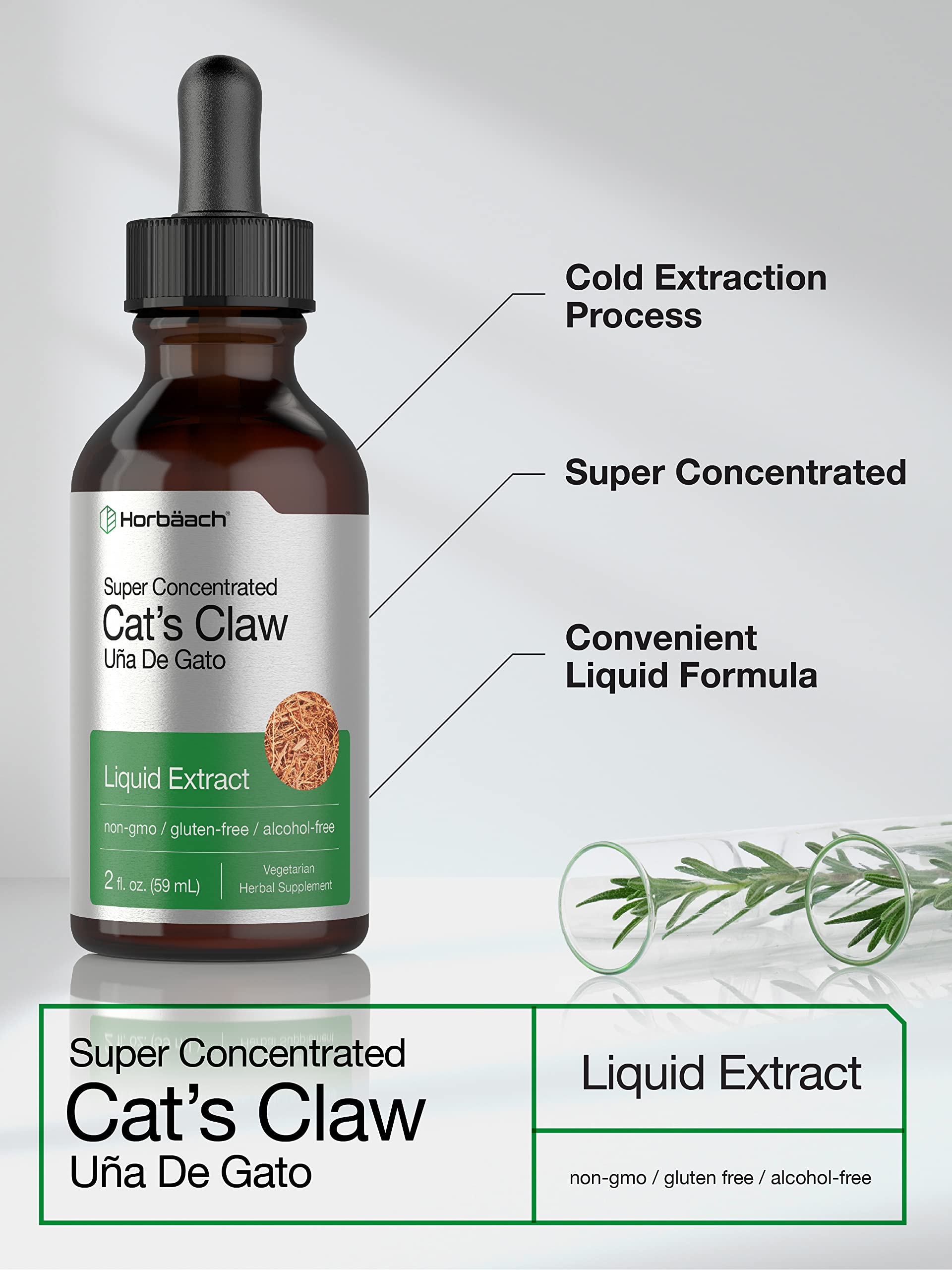 Cats Claw Herb Extract Tincture | 2 Fl Oz | Alcohol Free | Vegetarian, Non-GMO, Gluten Horbäach