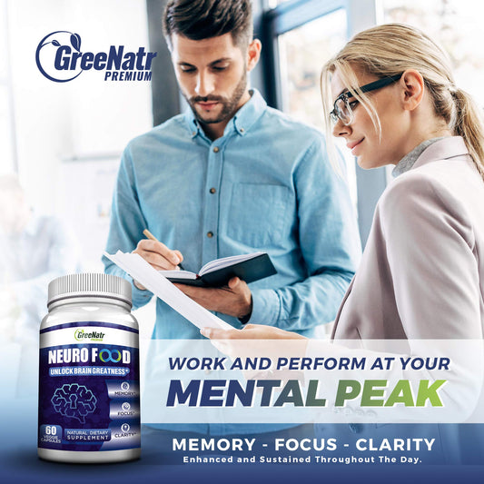 GreeNatr Brain Supplement with B12 Vitamin for Enhanced Memory, Energy, Focus, and Clarity