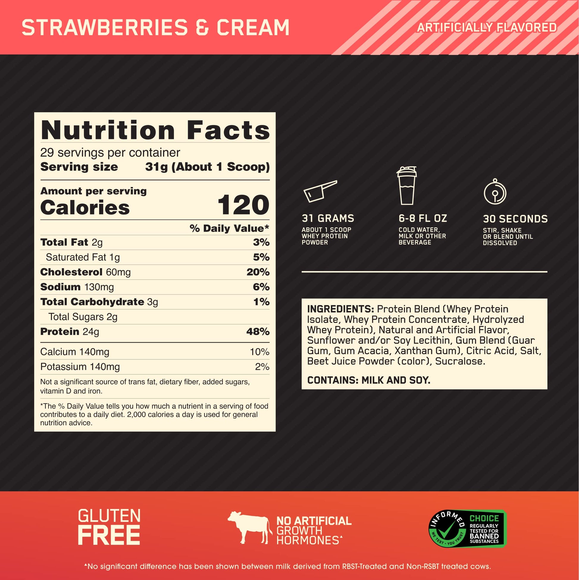 Optimum Nutrition Gold Standard 100% Whey Protein Powder, Strawberries & Cream Optimum Nutrition