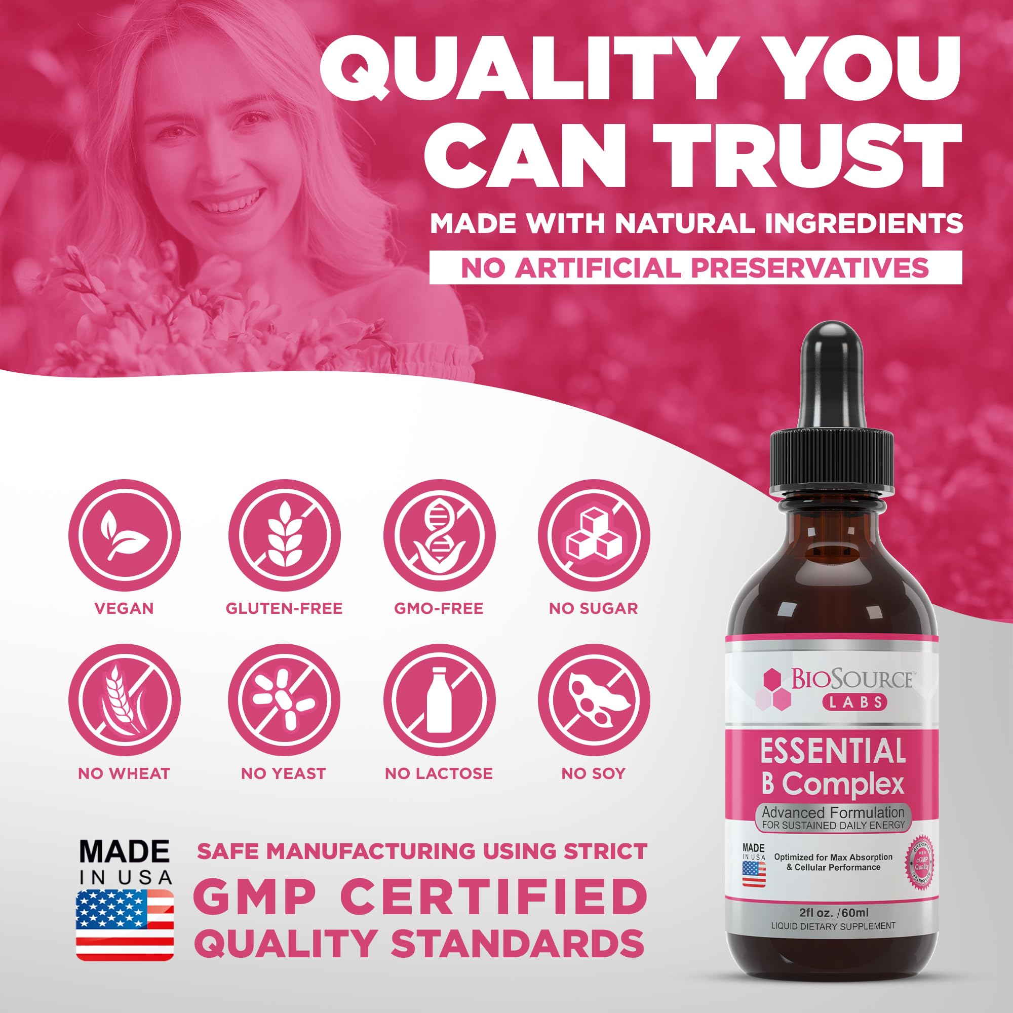 BioSource Labs Essential B Complex - Daily Vegan Vitamin B-Complex Sublingual Liquid BioSource Labs