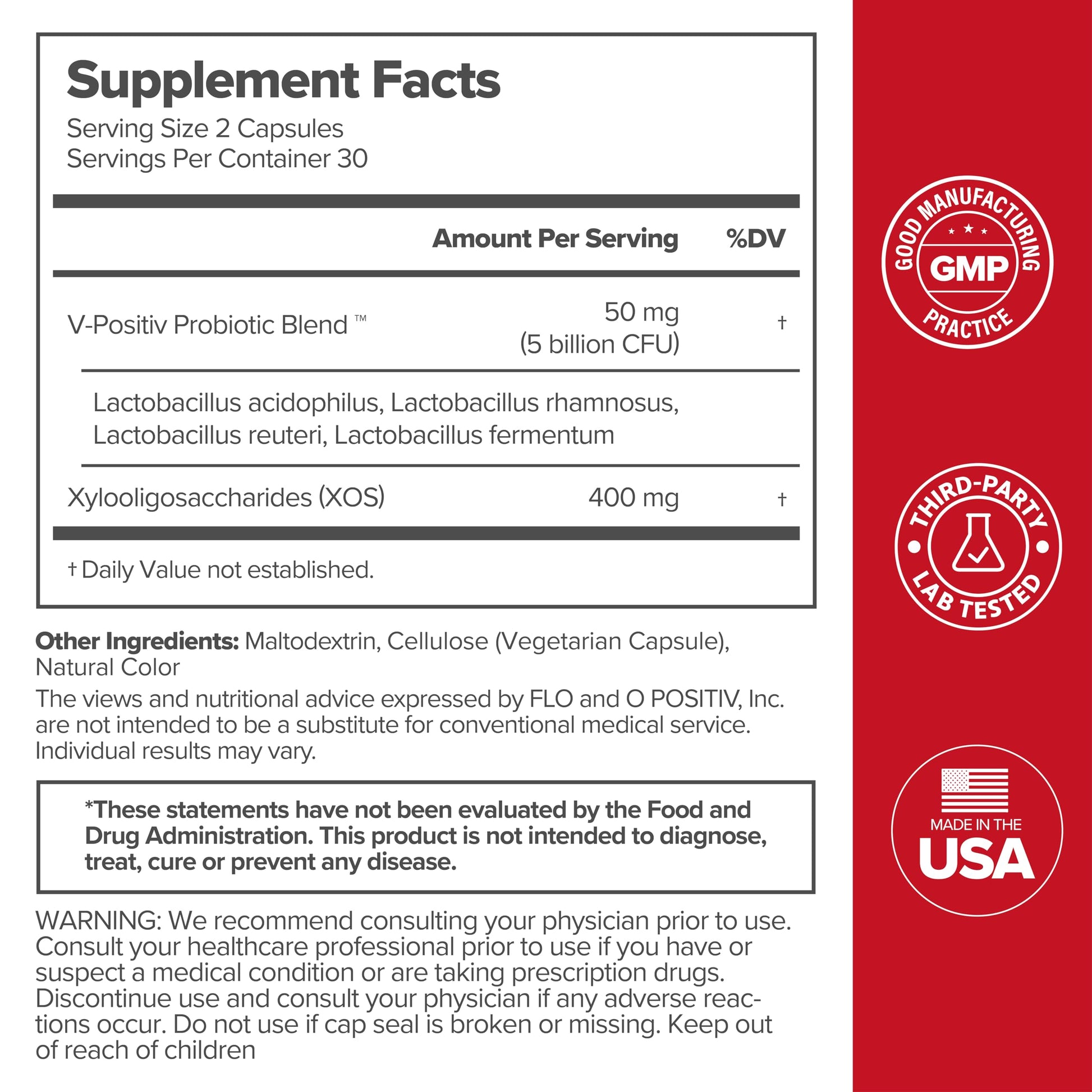 URO Vaginal Probiotics for Women pH Balance with Prebiotics & Lactobacillus Probiotic Blend O Positiv