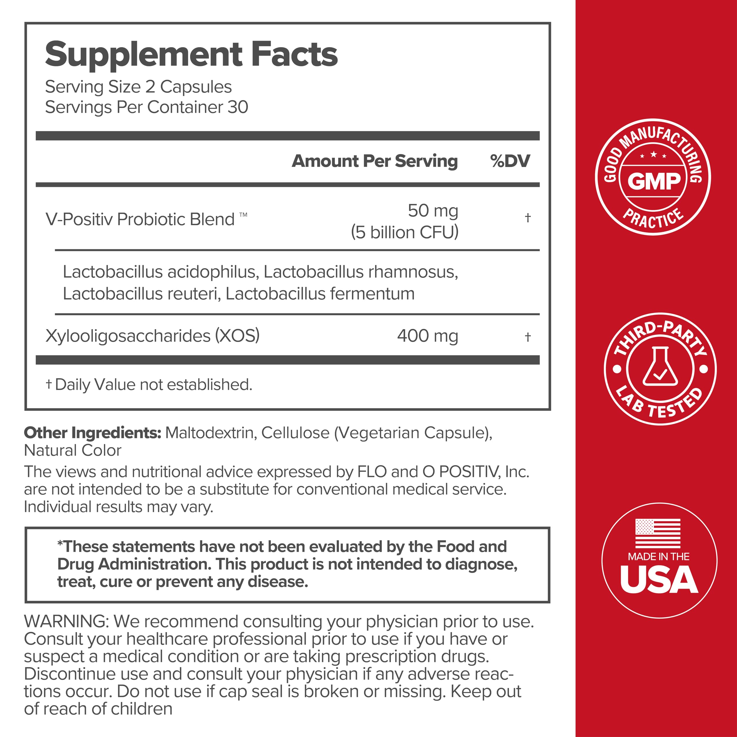 URO Vaginal Probiotics for Women pH Balance with Prebiotics & Lactobacillus Probiotic Blend O Positiv