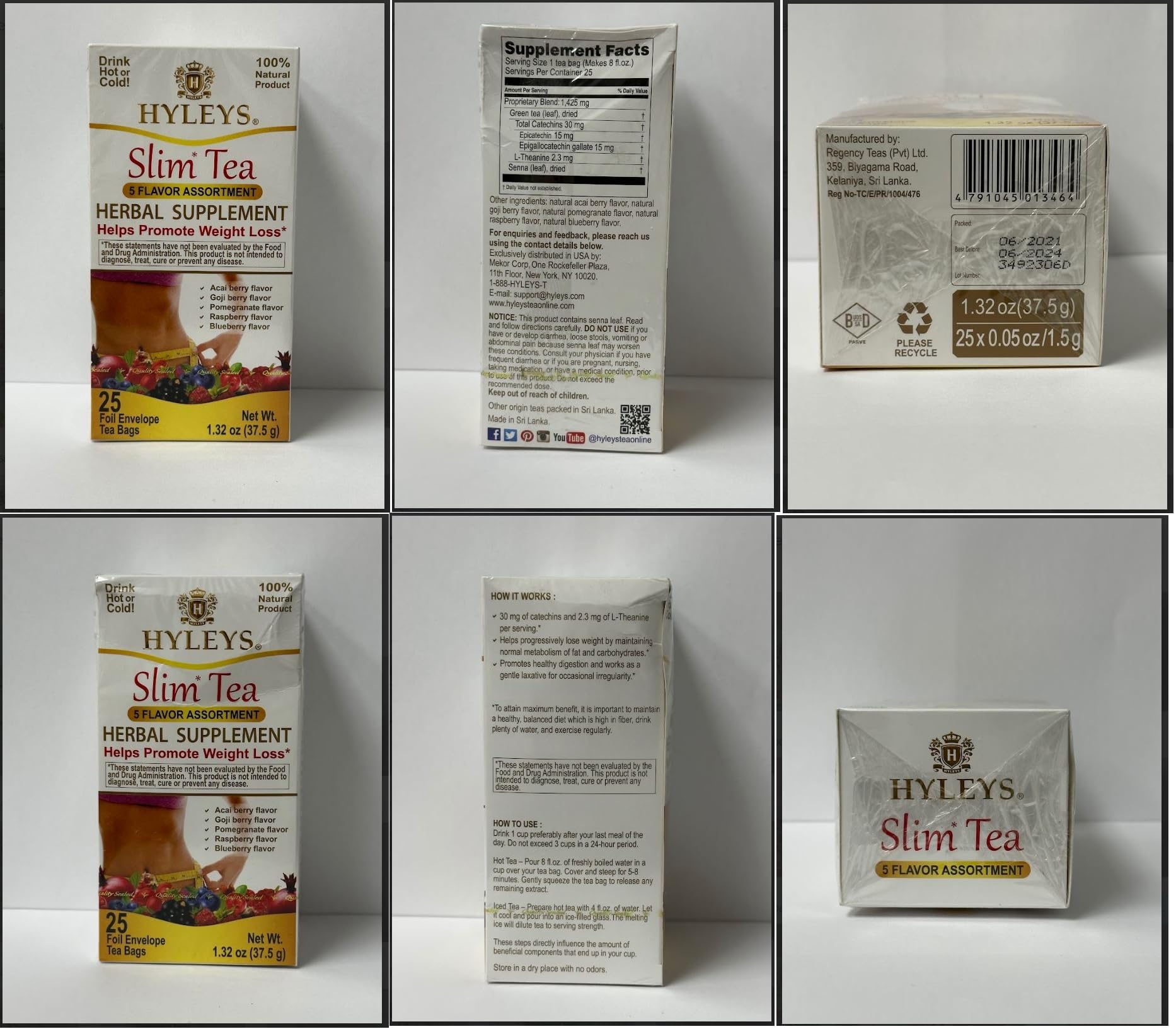 Hyleys Slim Tea 5 Flavor Assortment - Weight Loss Herbal Supplement Cleanse Hyleys Tea