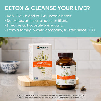 Himalaya LiverCare for Total Liver Support, Cleanse and Detox, Protects Cells & Enzymes