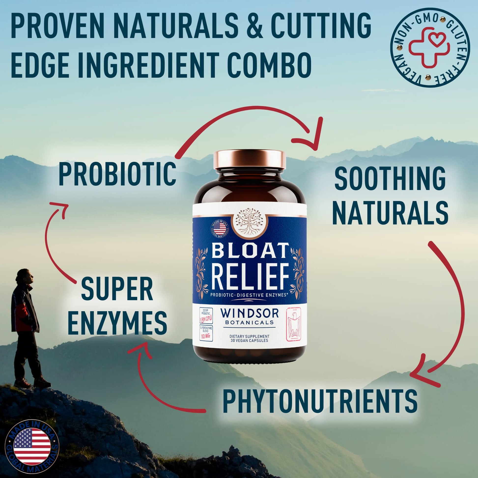 Bloat Relief Probiotic and Digestive Enzymes - Anti Bloating Turmeric, Fennel, Bromelain IBS WINDSOR BOTANICALS
