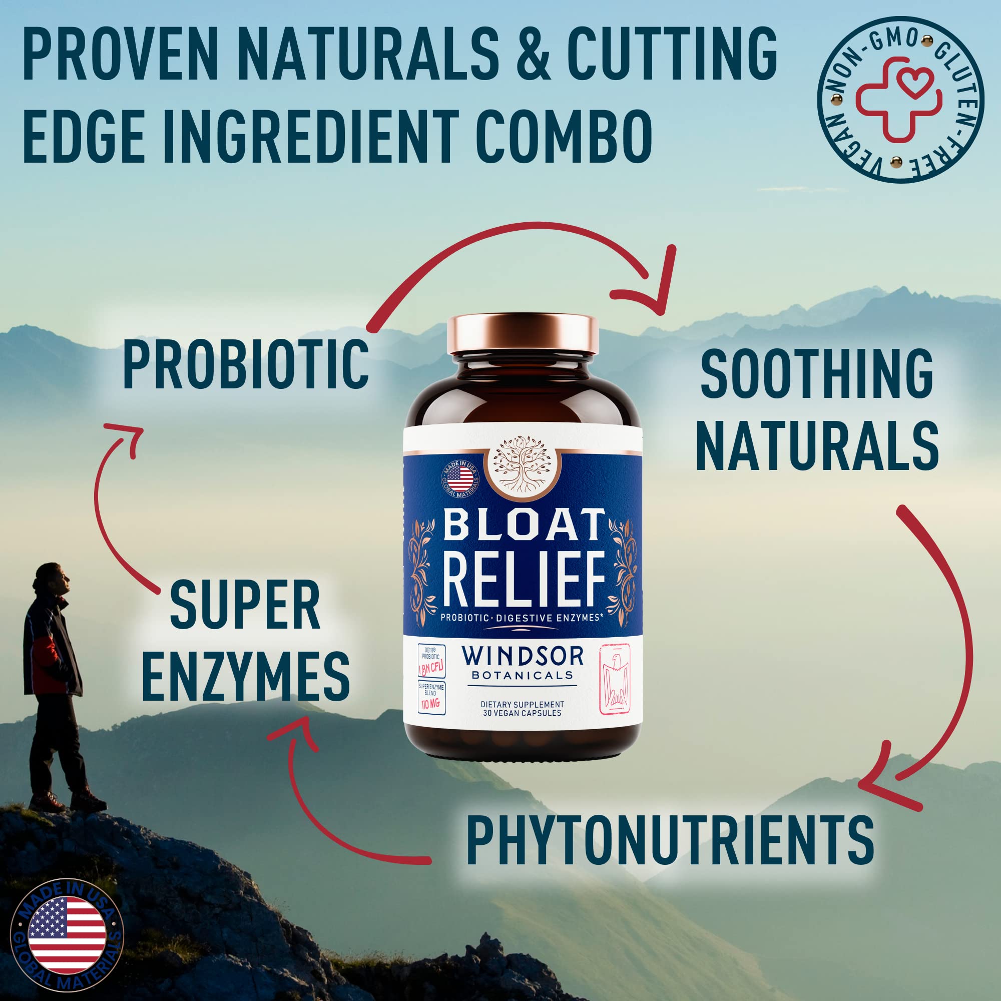 Bloat Relief Probiotic and Digestive Enzymes - Anti Bloating Turmeric, Fennel, Bromelain IBS WINDSOR BOTANICALS