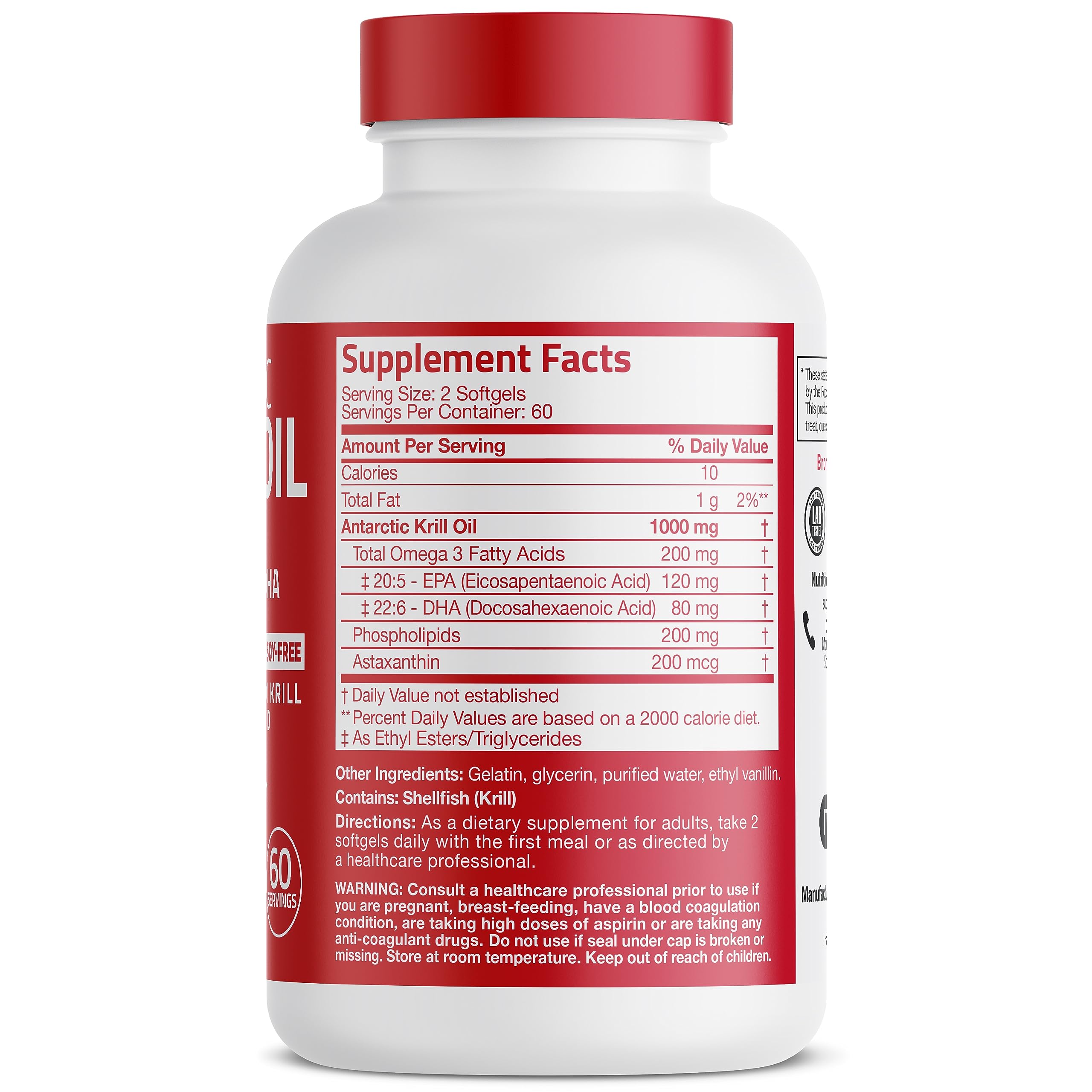 Bronson Antarctic Krill Oil 1000 mg with Omega-3s EPA, DHA, Astaxanthin and Phospholip Bronson