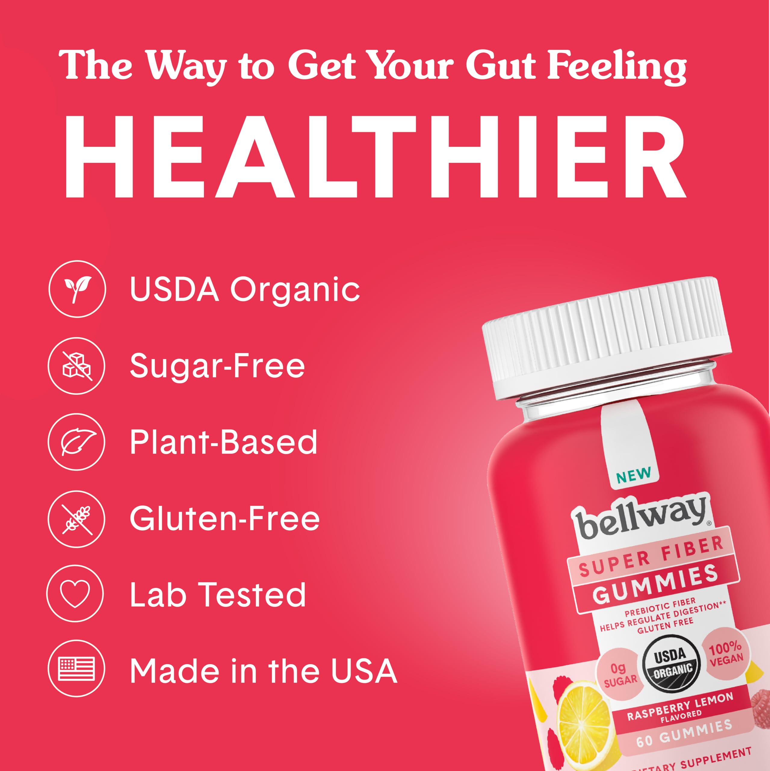 Bellway Super Fiber Gummies for Adults (3 Pack) - Sugar Free Organic Fiber Supplement Bellway