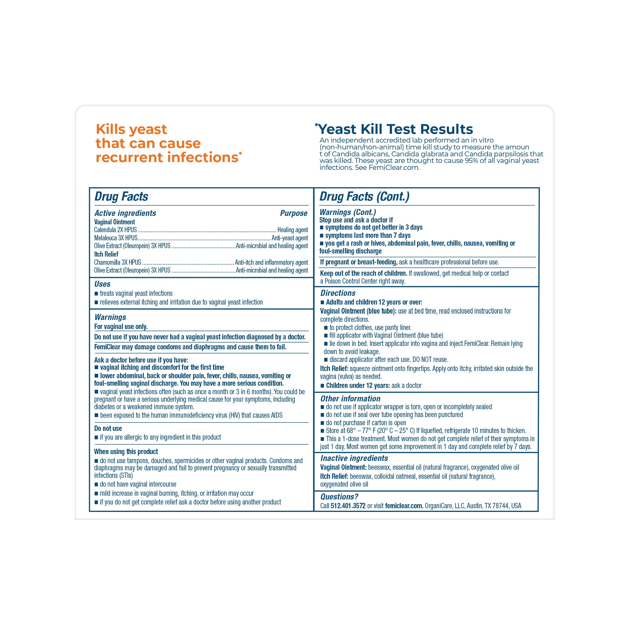 FemiClear 1-Day Dose Yeast Infection | Yeast Infection Relief | Homeopathic Solution FemiClear