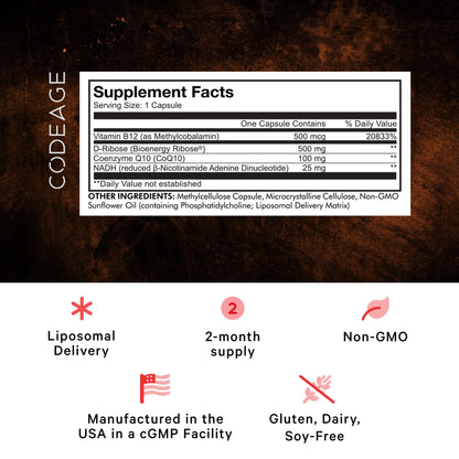 Codeage Liposomal NADH+ Supplement - CoQ10 - Vitamin B12 - D-Ribose Bioenergy