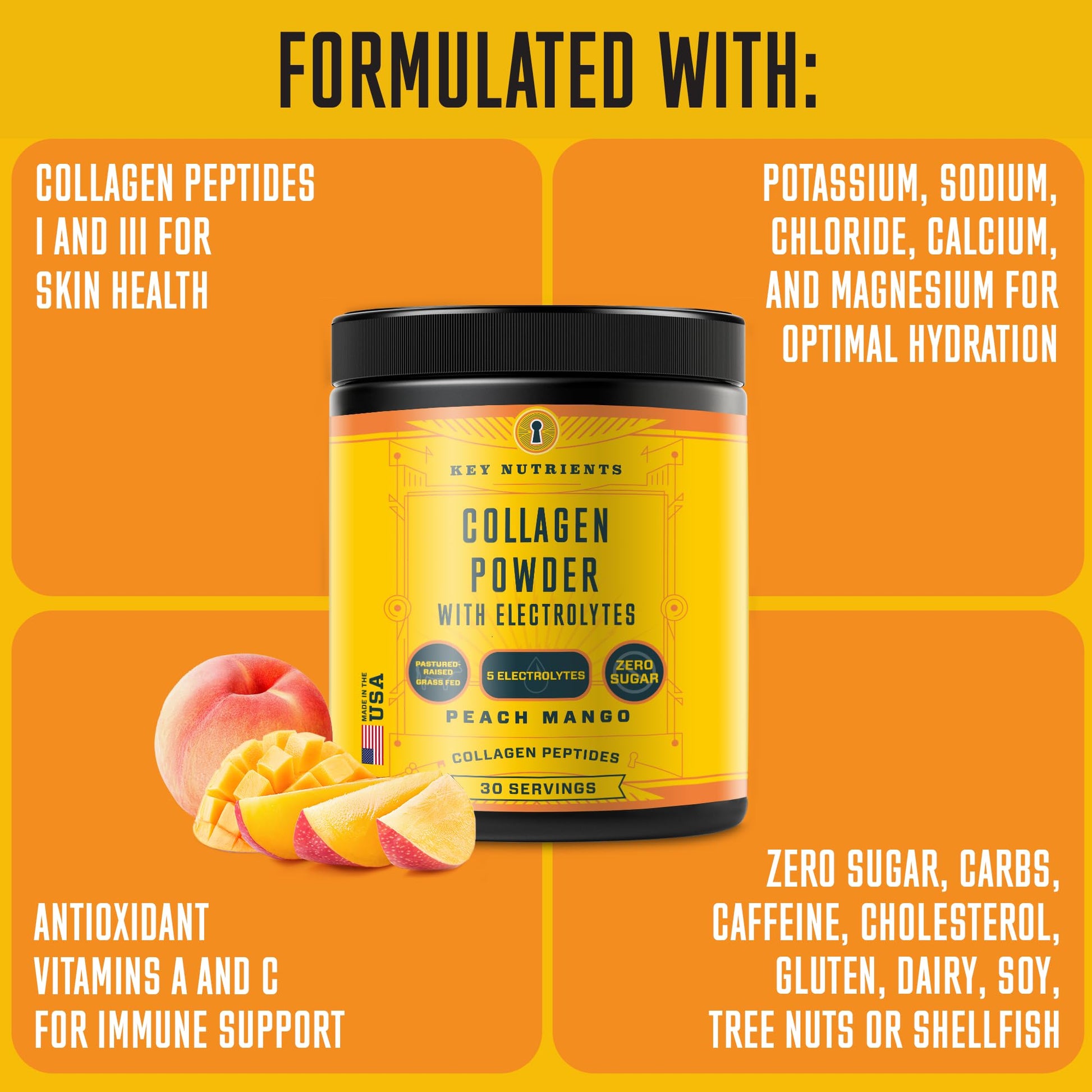 Collagen Peptides with Electrolytes Powder, Collagen Powder, Collagen Peptides Powder KEY NUTRIENTS