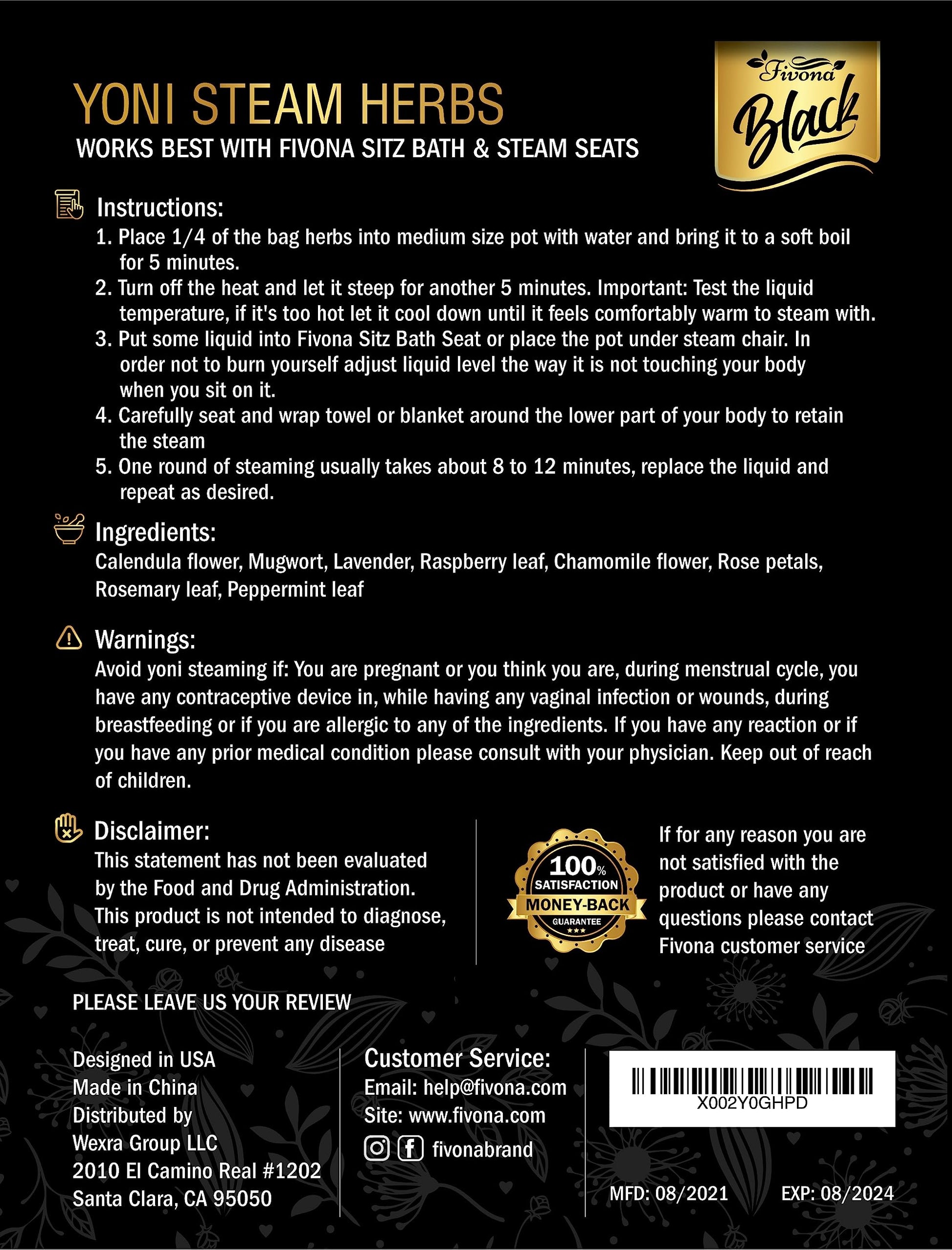 Fivona 3-in-1 Yoni Steam Kit Black - Foldable Over The Toilet Steamer Seat with Herbal Blend and Storage FIVONA