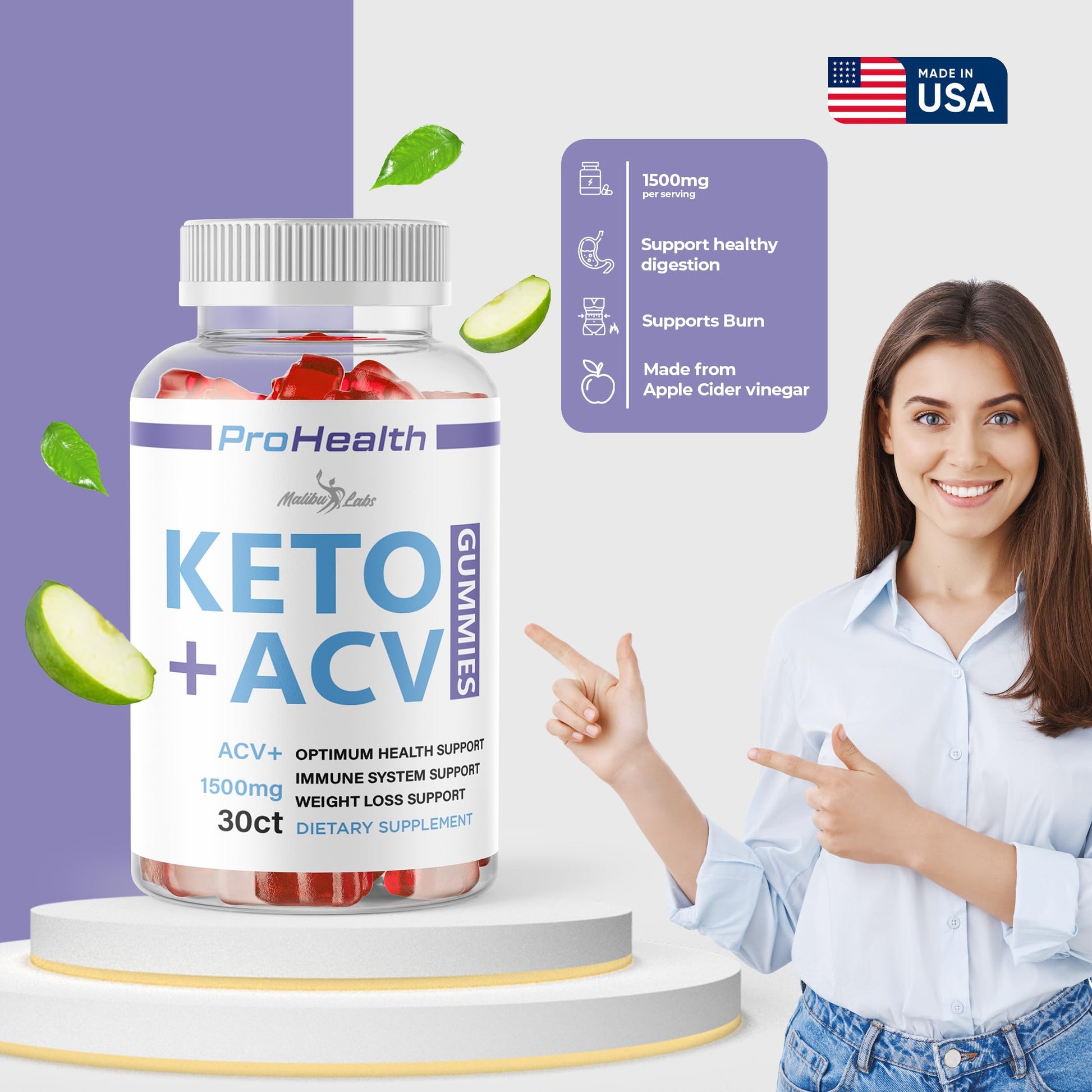 prohealth Keto acv Gummies - 1500mg Once a Day Keto, Strong Time Released Advanced Malibu Labs