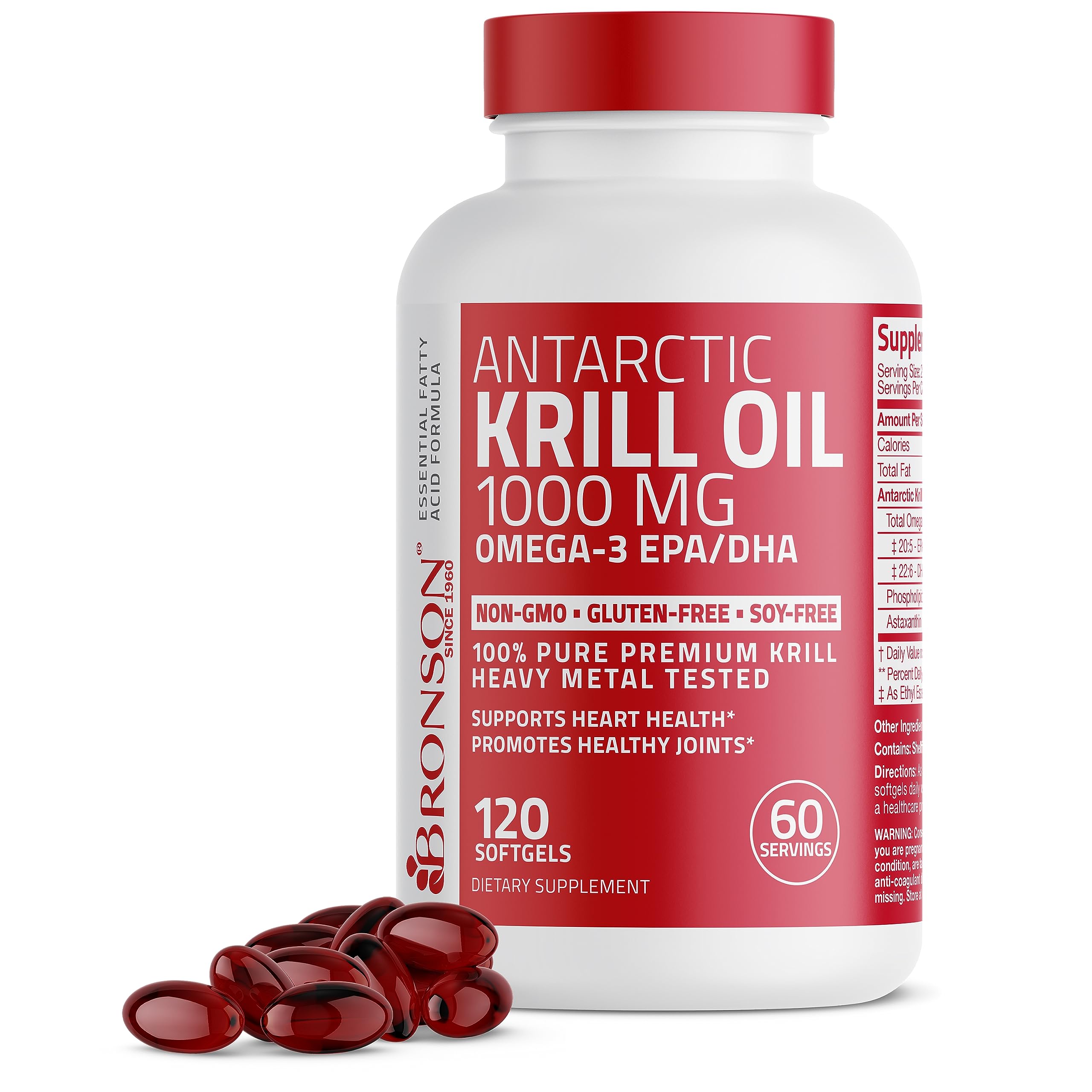 Bronson Antarctic Krill Oil 1000 mg with Omega-3s EPA, DHA, Astaxanthin and Phospholip Bronson