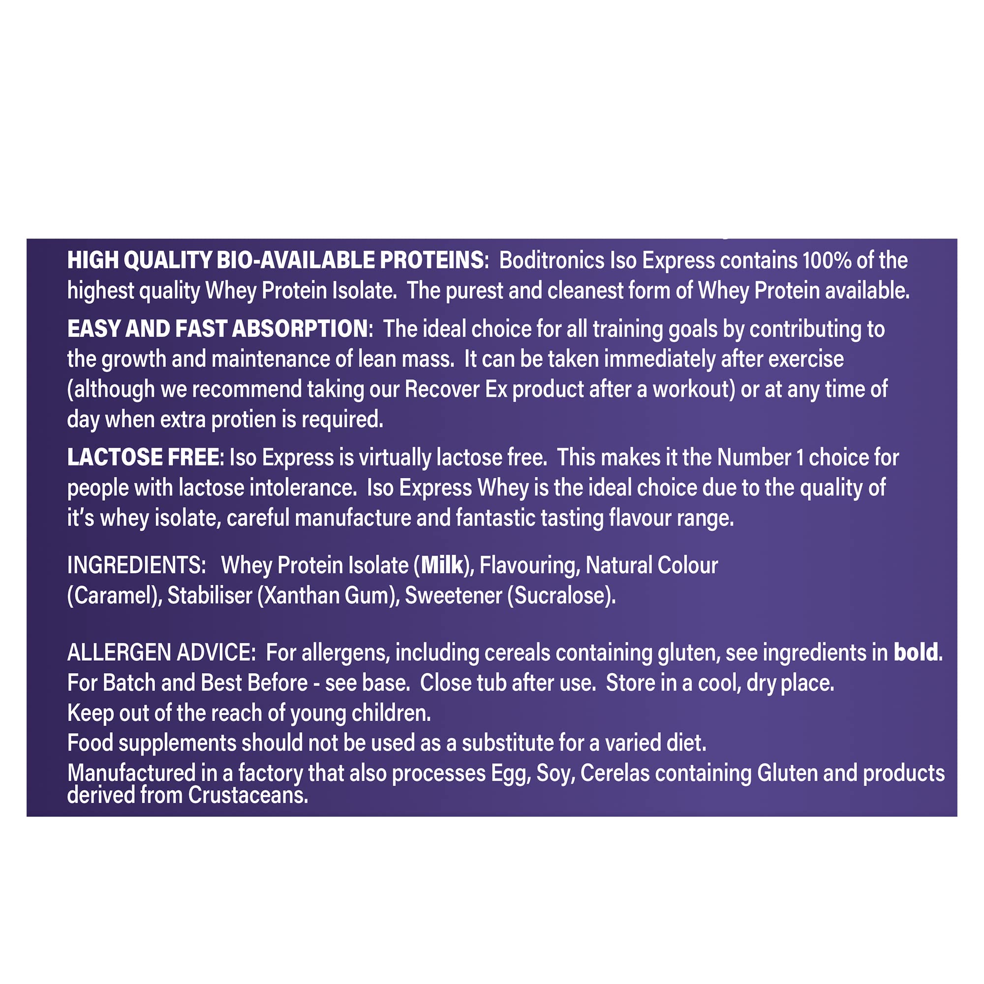 Boditronics 1.5 kg Iso Express Whey 100% Whey Isolate Protein Powder with Occurring Amino Acid Boditronics