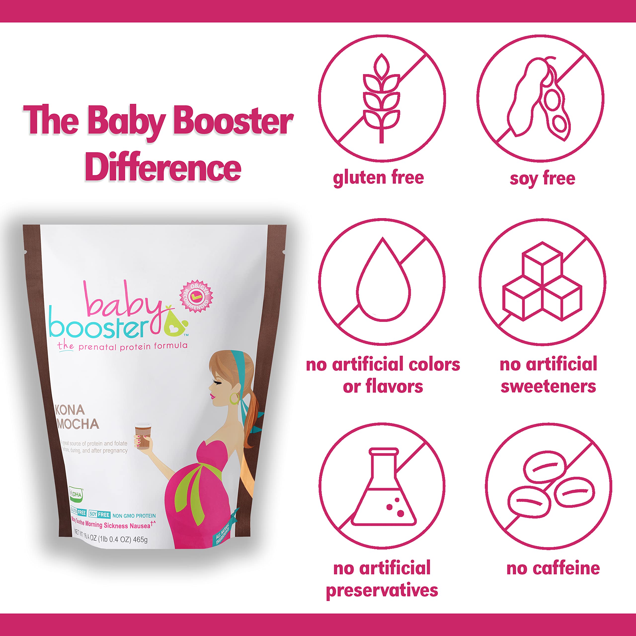 Baby Booster Prenatal Vitamin Supplement Shakes, Kona Mocha and Strawberry Baby Booster