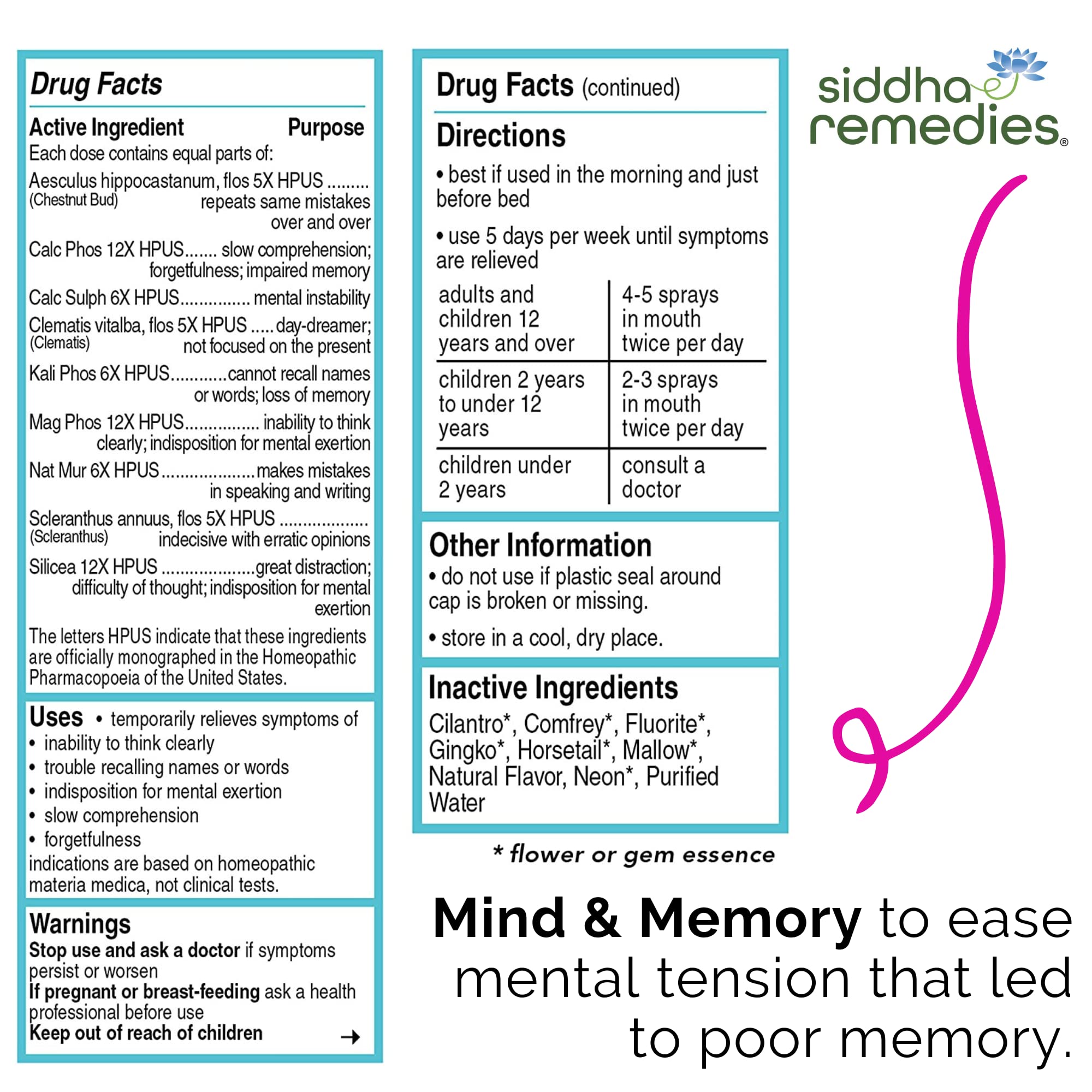 Siddha Remedies Mind & Memory Spray for Apathy, Indifference & Low Focus Siddha