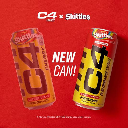 Cellucor C4 Energy Drink, Skittles, Carbonated Sugar Free Pre Workout Performance Drink with no Artificial Colors or Dyes, 16 Oz, Pack of 24