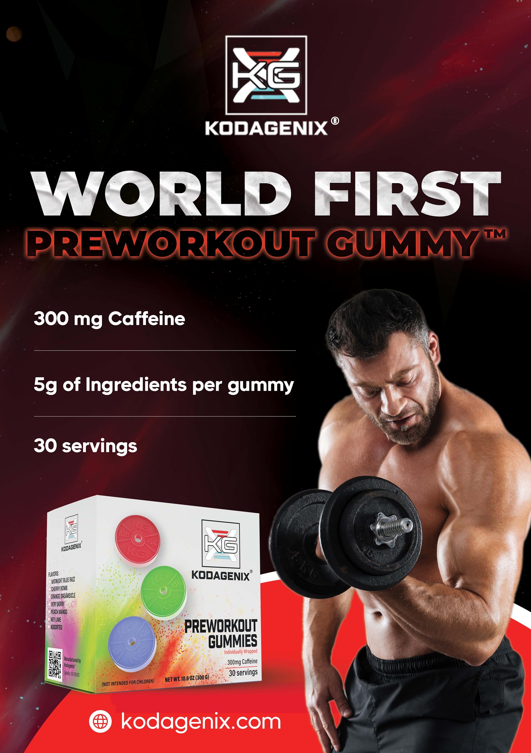 Kodagenix Pre Workout Gummies for Men and Women with Caffeine, L-Citrulline and Beta