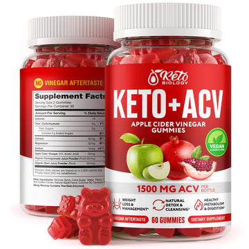 Keto ACV Gummies 1500 mg - ACV Keto Gummies for Weight Loss & Detox - Vegan Apple 
