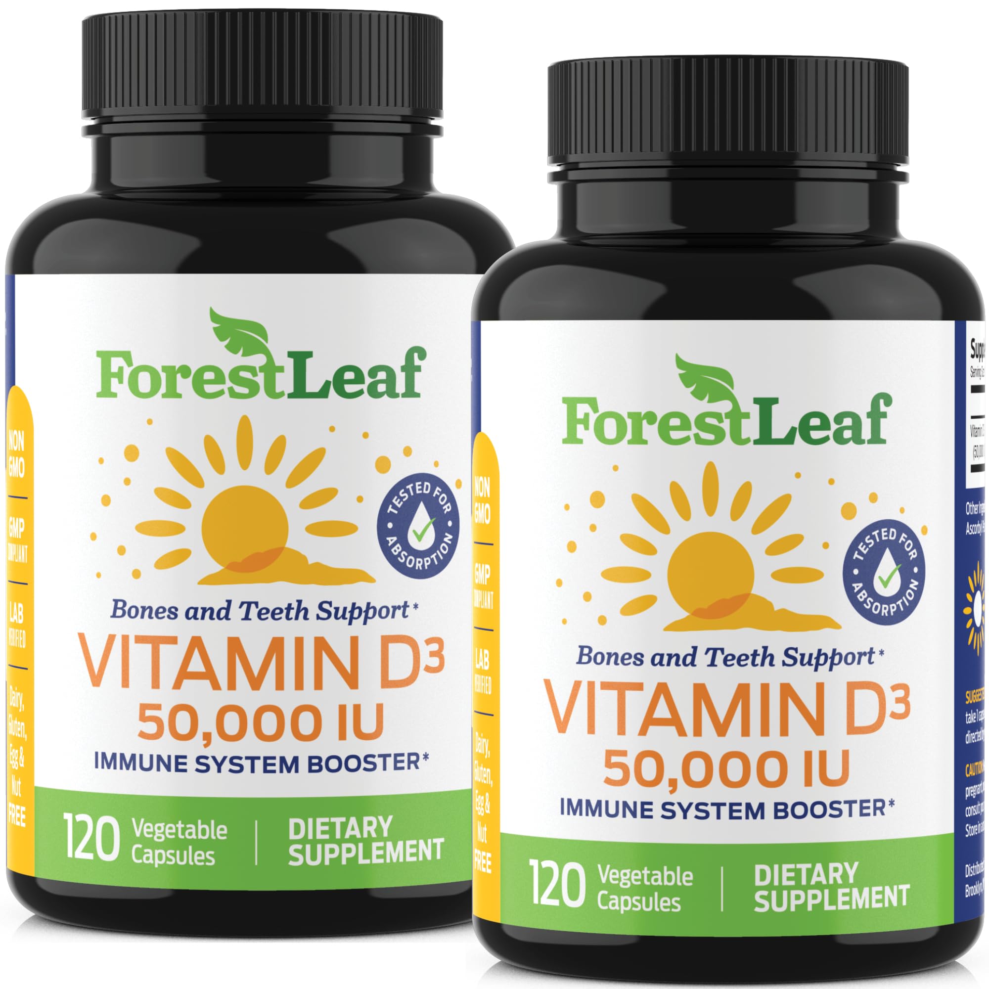 ForestLeaf - Vitamin D3 IU Weekly Supplement - (50,000 IU - 120 Count - 2 Pack)