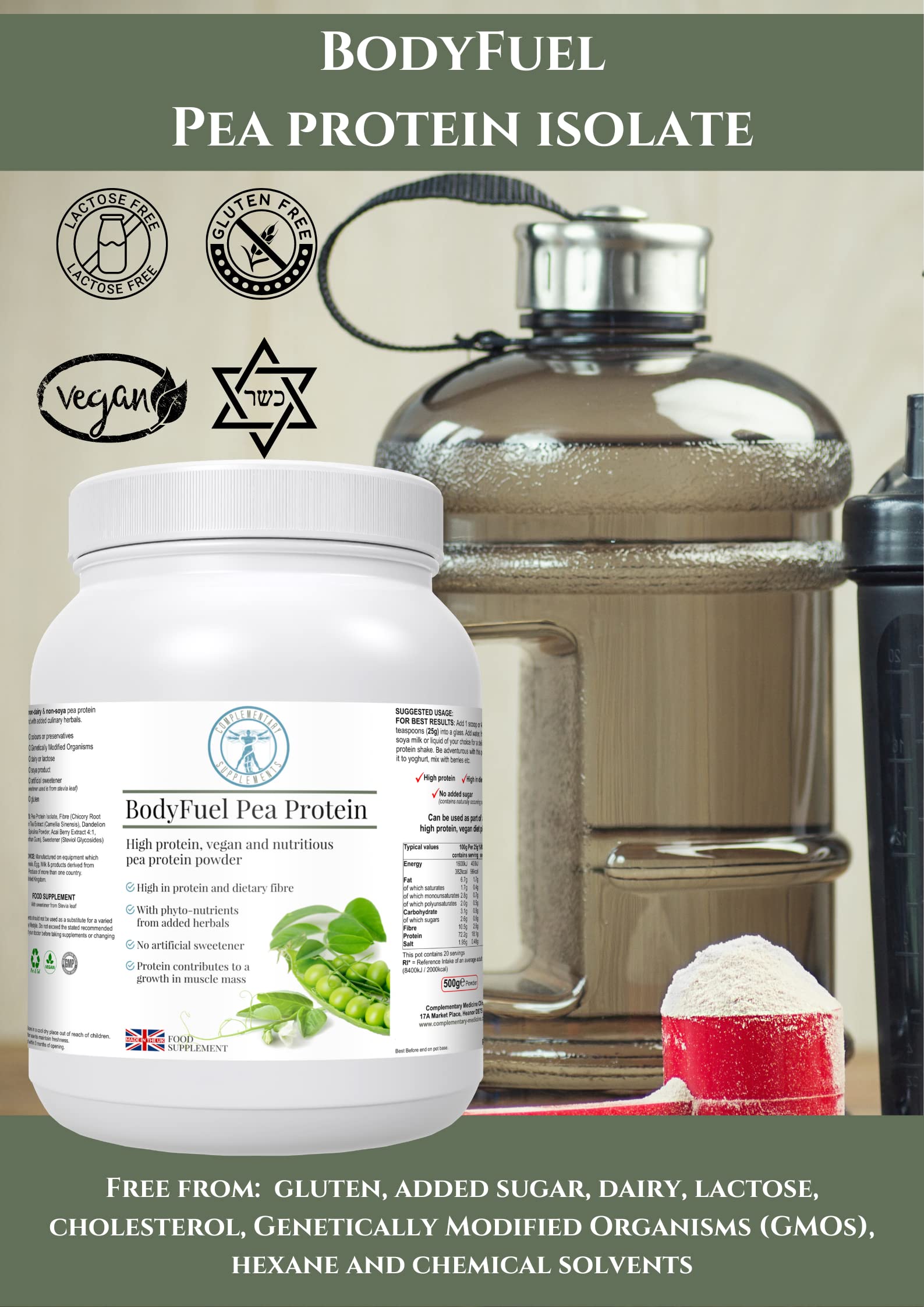Complementary Supplements - BodyFuel Hypoallergenic Pea Protein Isolate Powder Plus Phytonutrients Complementary Supplements