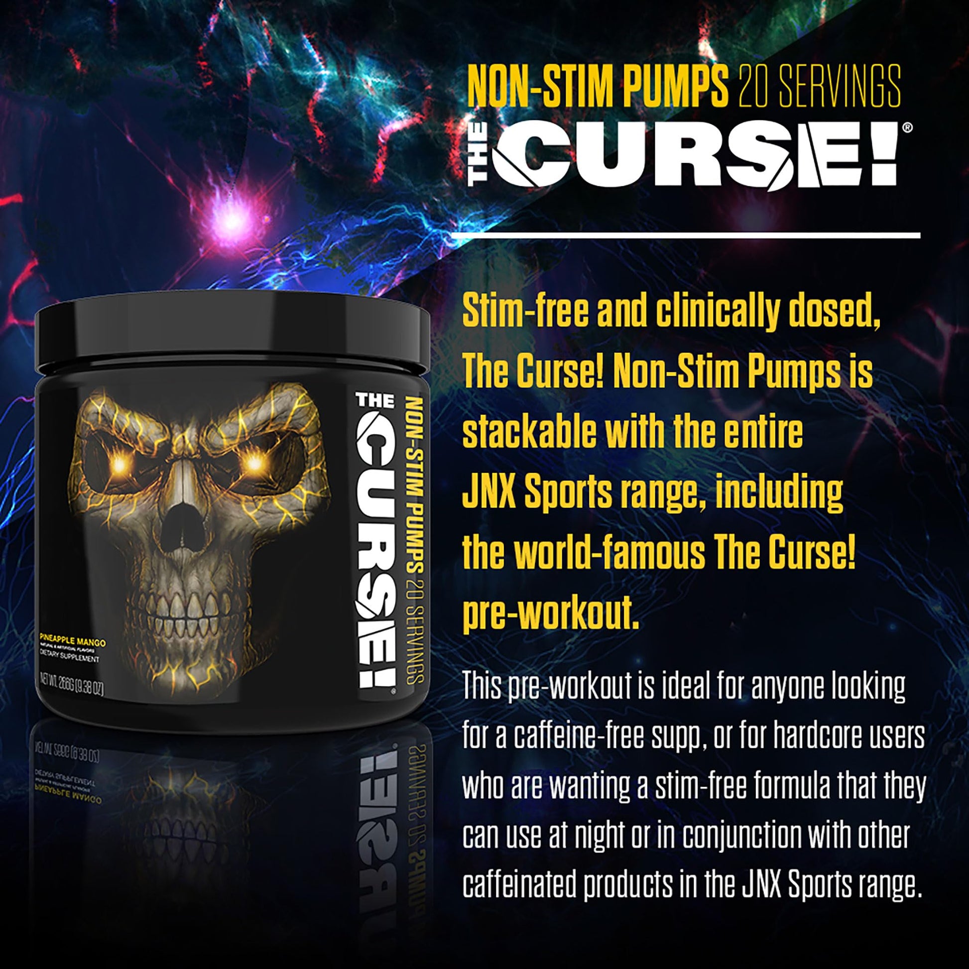 THE CURSE! JNX Sports Non-Stim Pumps Pre-Workout Supplement - Maximum Power, More Endurance - Men & Women | Pineapple Mango | 20 SRV