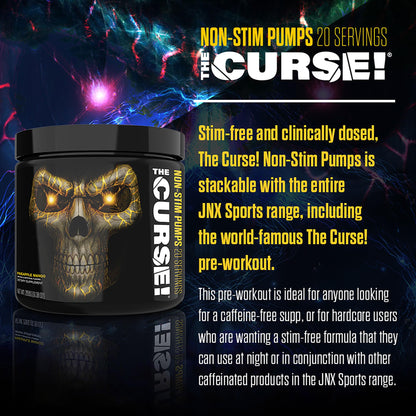THE CURSE! JNX Sports Non-Stim Pumps Pre-Workout Supplement - Maximum Power, More Endurance - Men & Women | Pineapple Mango | 20 SRV