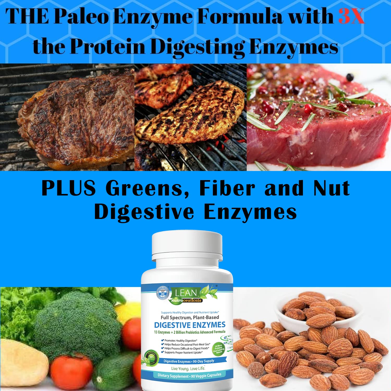 Digestive Enzymes with Probiotics, 90 Day Gut Health Supplement, 90 Cap LEAN Nutraceuticals